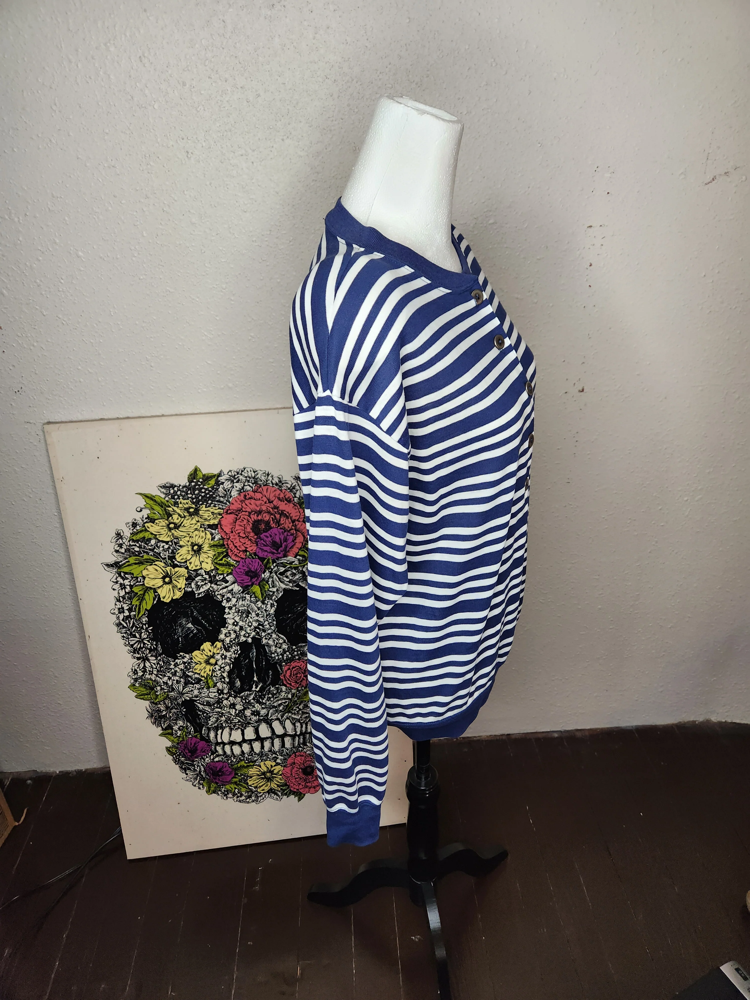 80s/90s Navy Blue And White Striped Nautical Shirt By Chic - Image 3