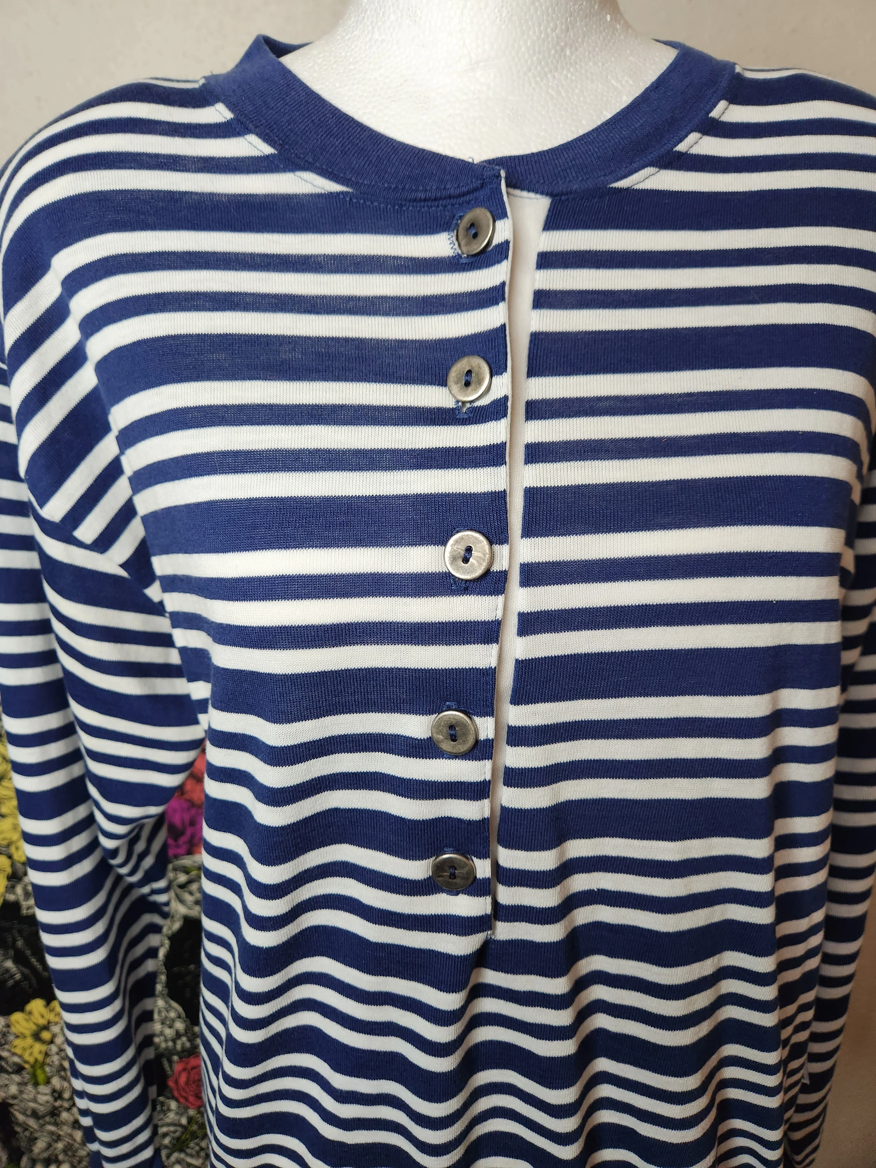 80s/90s Navy Blue And White Striped Nautical Shirt By Chic - Image 5
