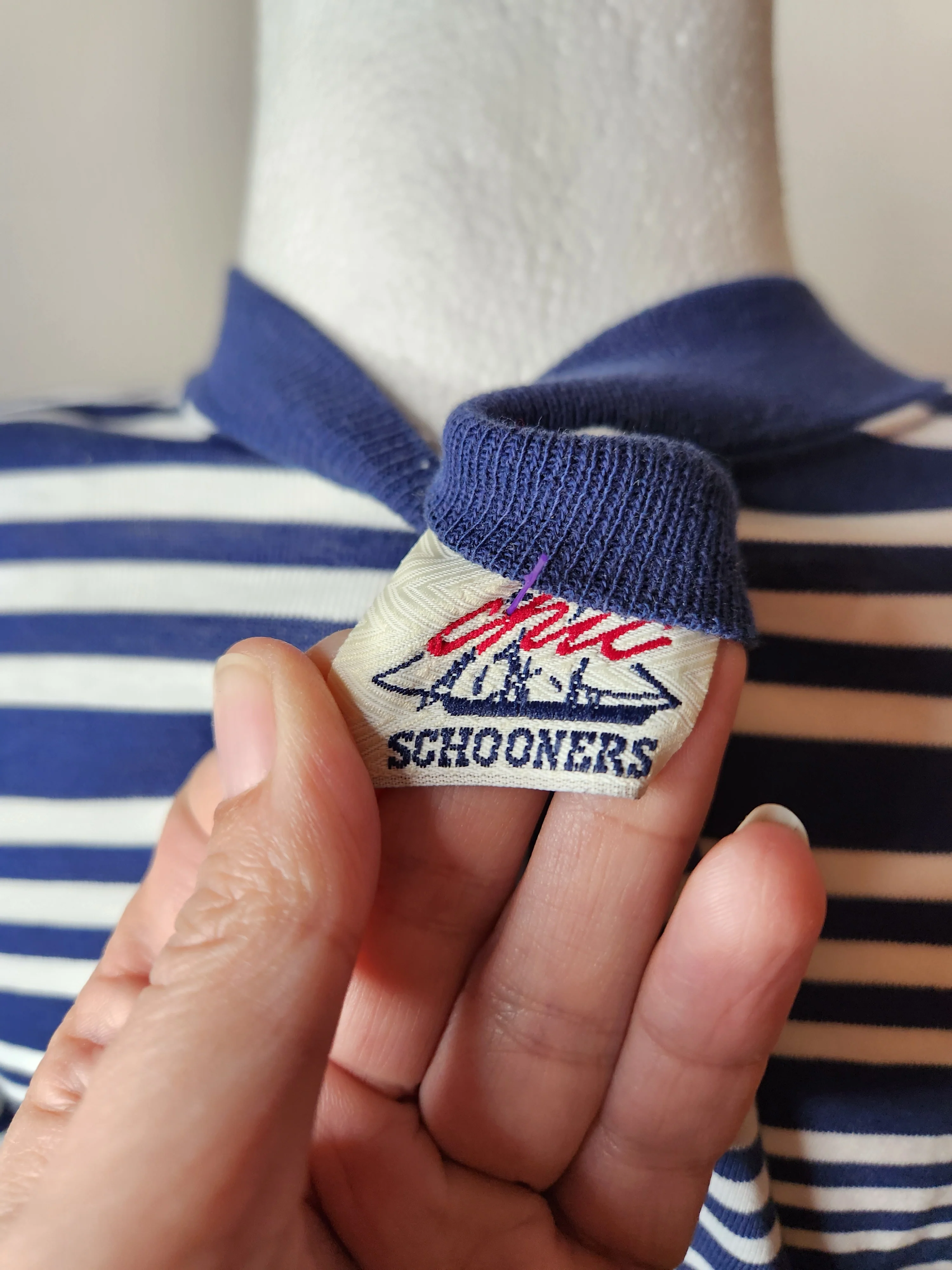 80s/90s Navy Blue And White Striped Nautical Shirt By Chic - Image 6