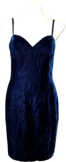 80s/90s Navy Velvet Cocktail Dress By Aj Bari
