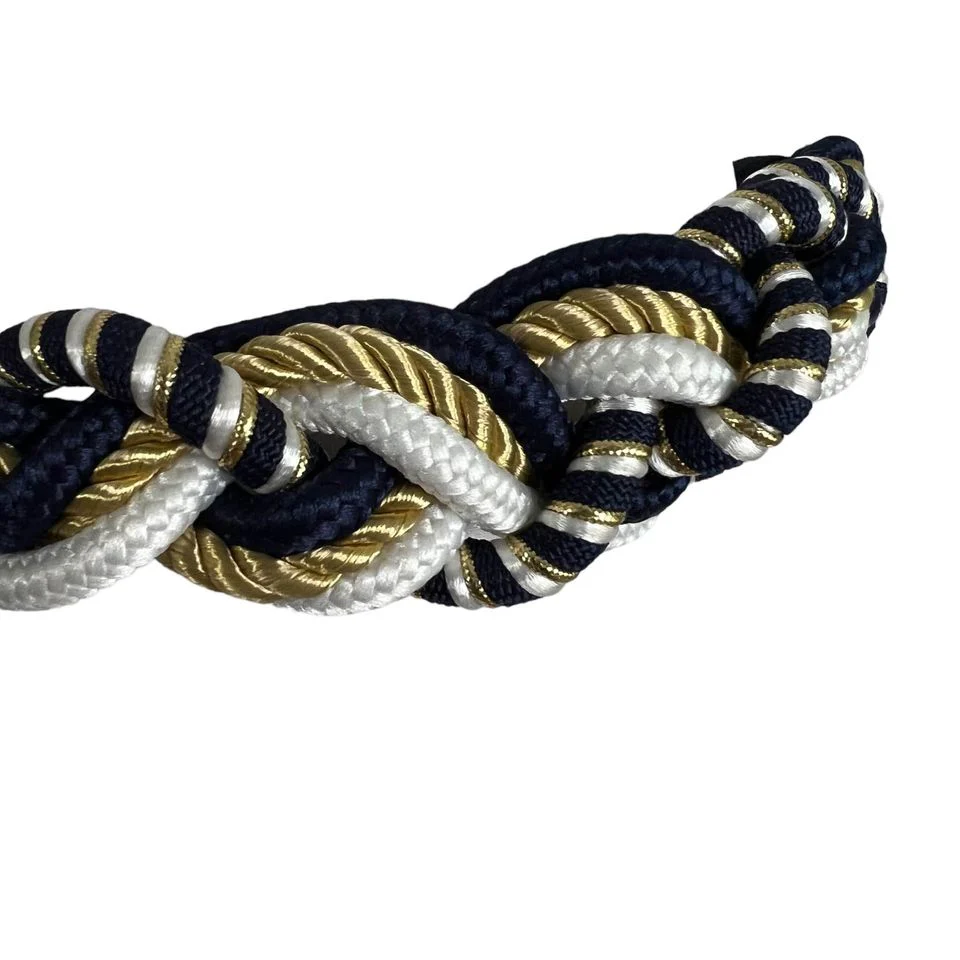 80s/90s Navy White Gold Braided Nautical Rope Belt L - Image 3