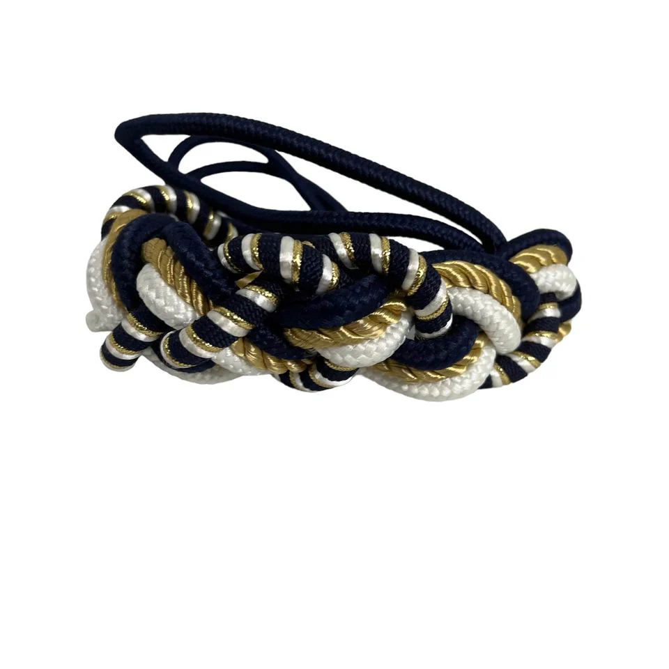 80s/90s Navy White Gold Braided Nautical Rope Belt L - Image 5