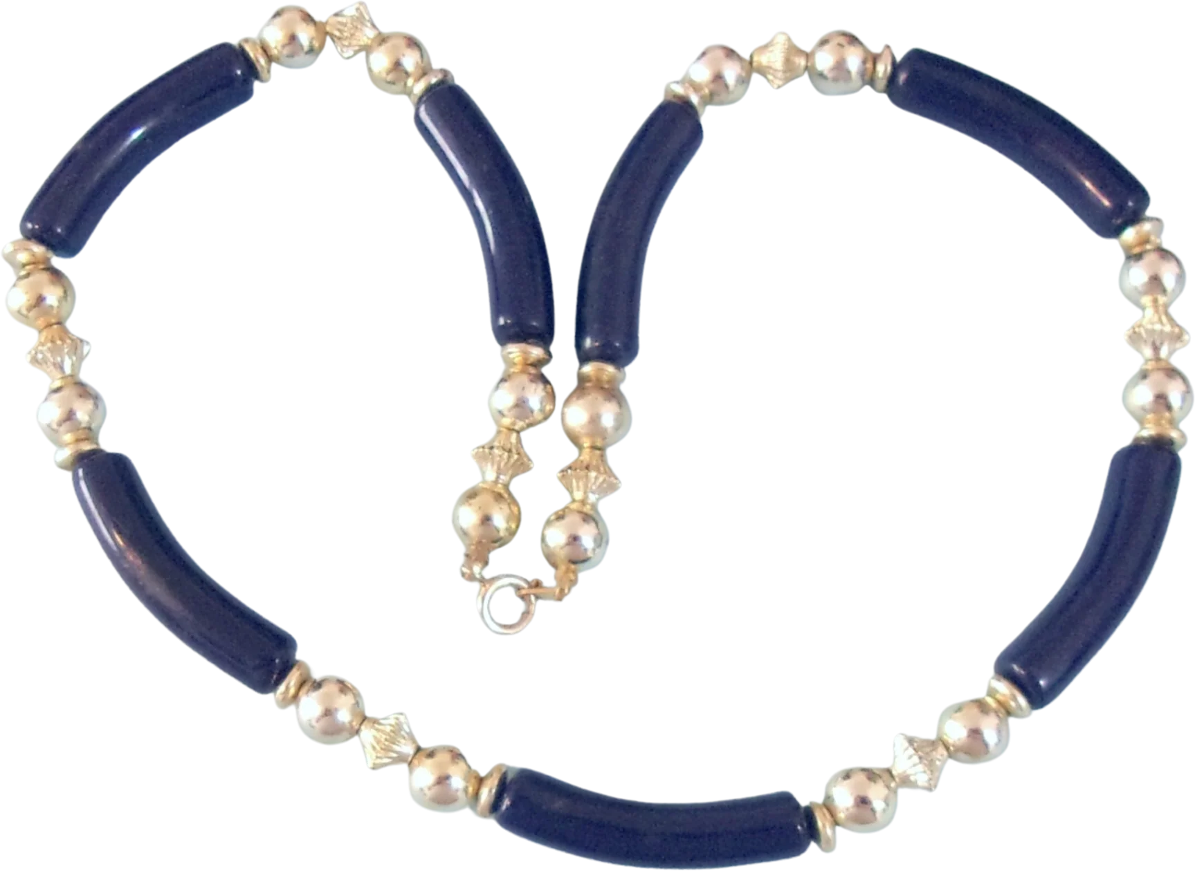 80s/90s Necklace Collar Bent Tubes Navy Goldtone Accents - Image 2