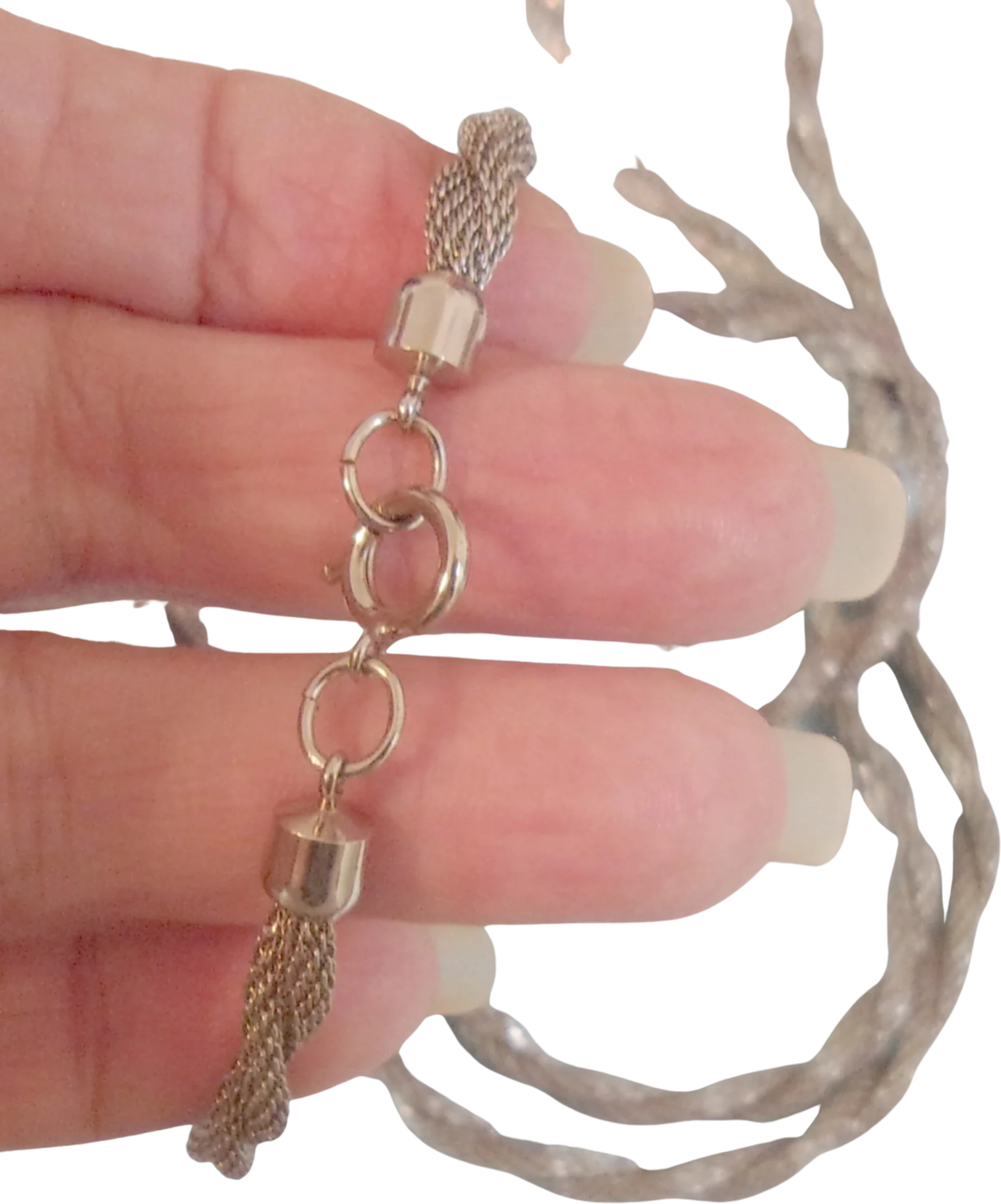 80s/90s Necklace Twisted Silvertone Mesh - Image 2