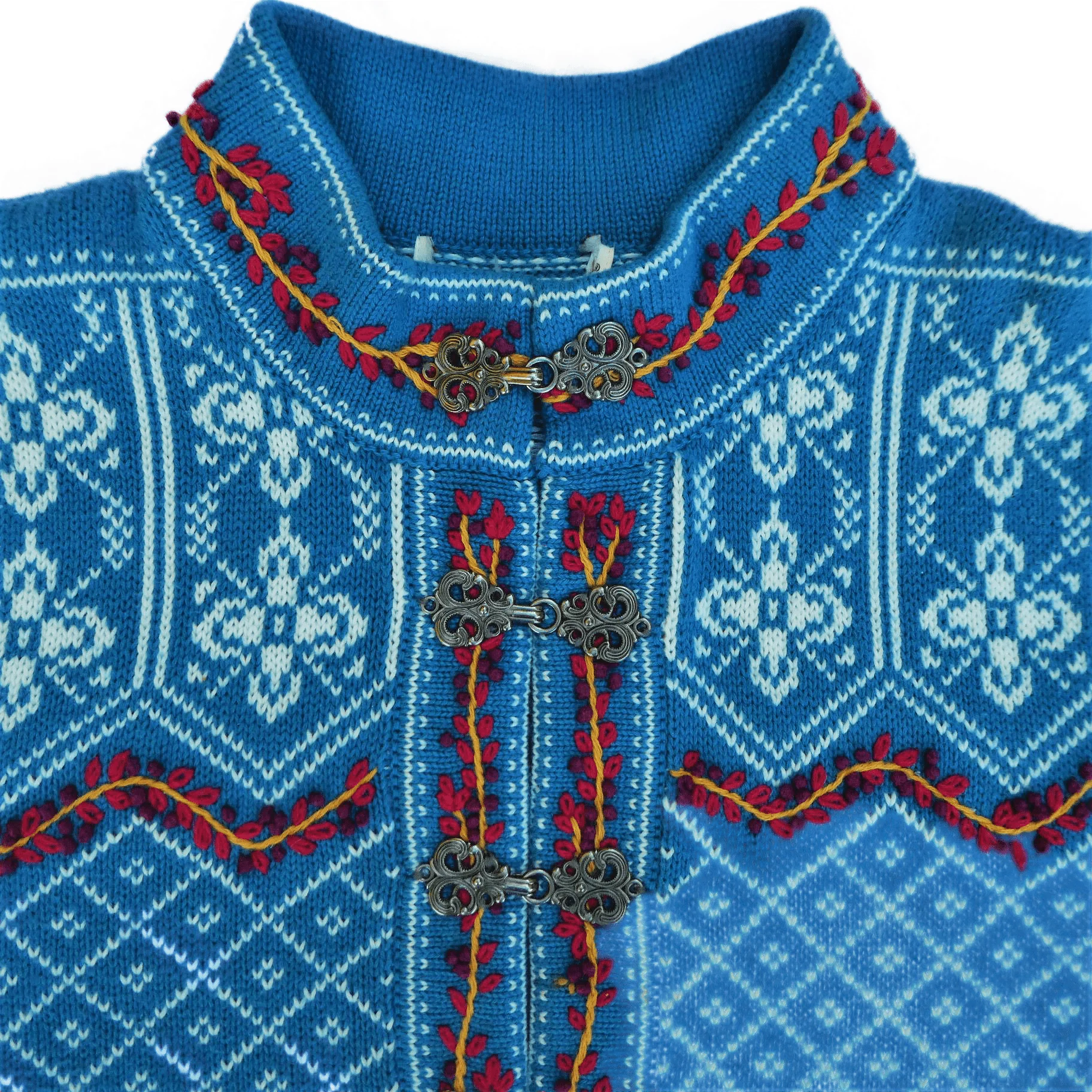 80s/90s Nordic Fair Isle Cardigan Antique Silver Clasps Xl By Norm Thompson - Image 3