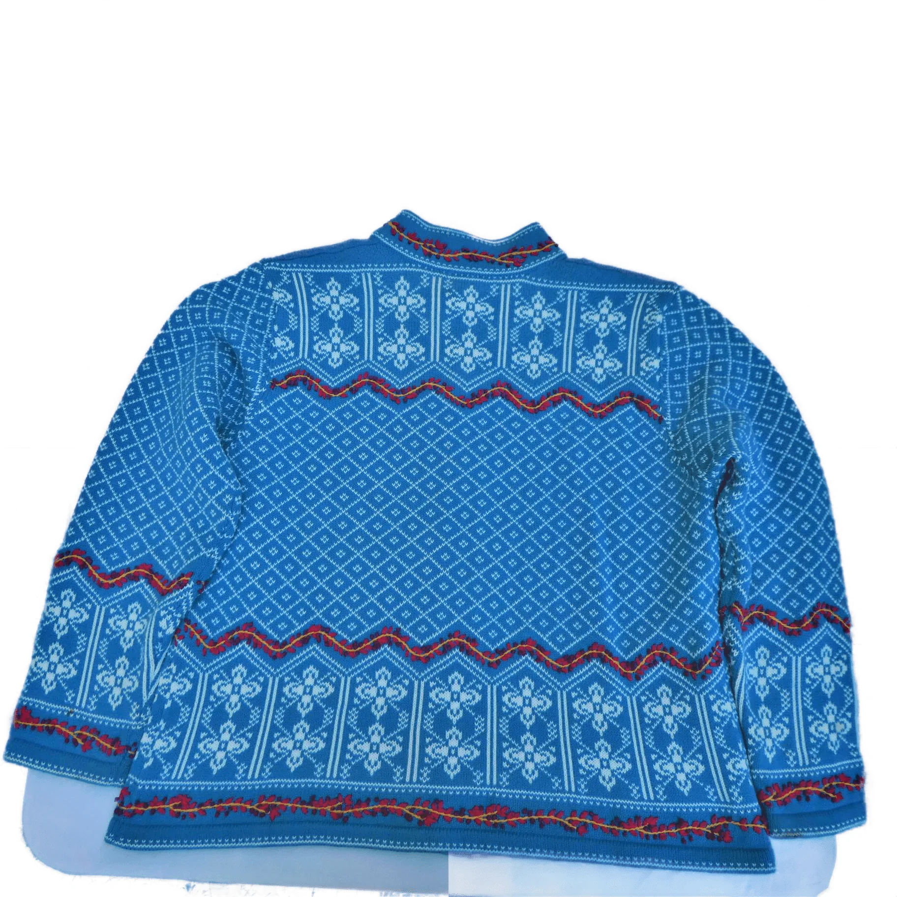 80s/90s Nordic Fair Isle Cardigan Antique Silver Clasps Xl By Norm Thompson - Image 4