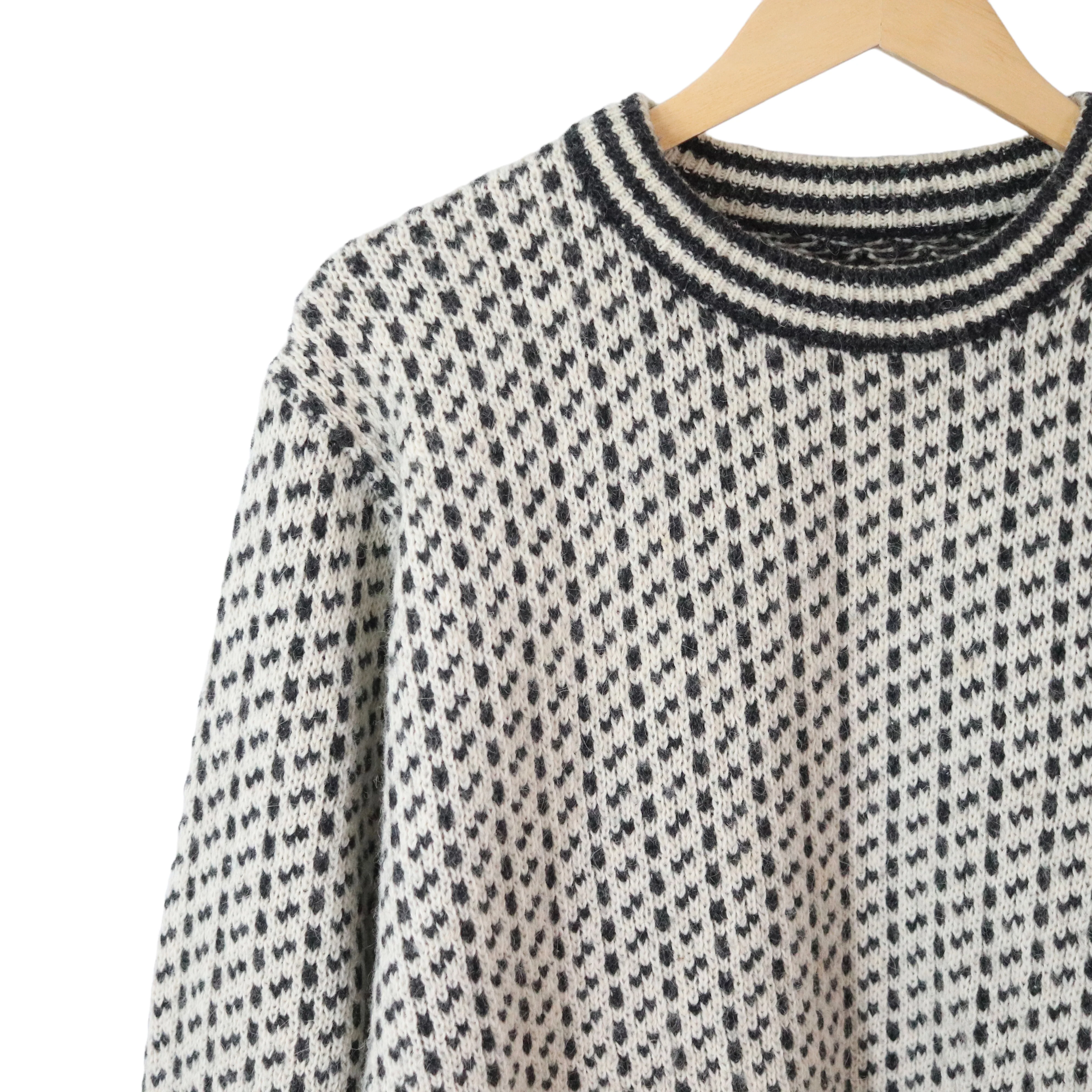 80s/90s Norwegian Birds Eye Knit Warm Wool Sweater Norway By L.L. Bean - Image 3