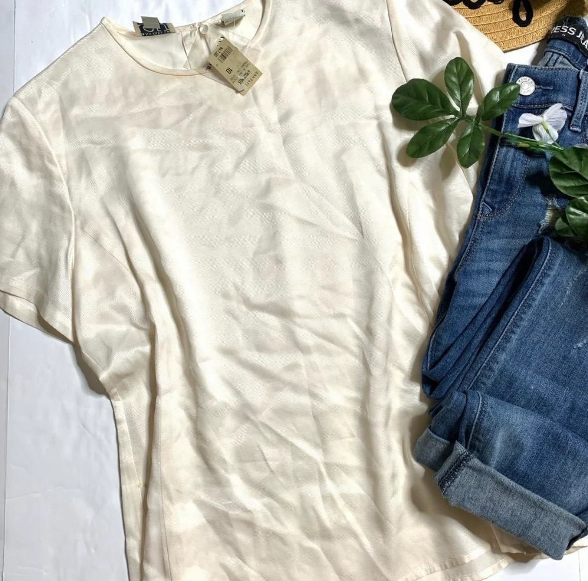 80s/90s Nwt Ann Taylor Loft Silk Neutral Short Sleeve Top By Ann Taylor Loft - Image 4