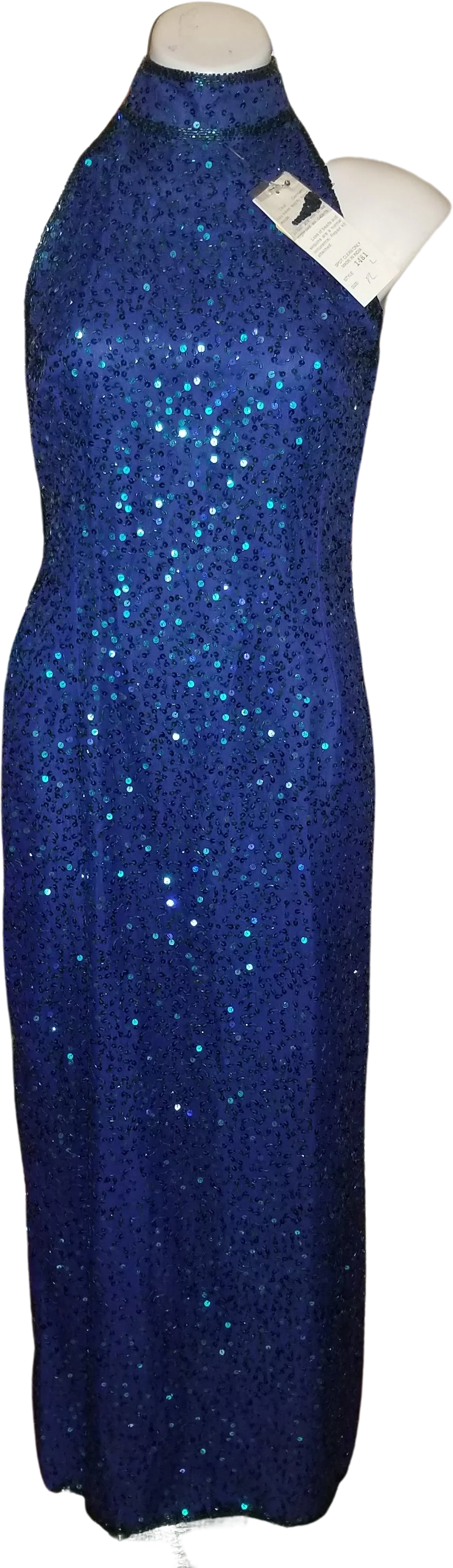 80s/90s Nwt Purple Beaded Halter Gown With Teal Sequins By Laurence Kazar