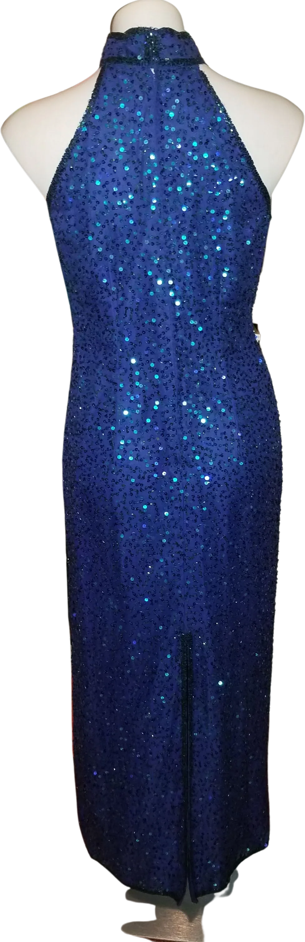 80s/90s Nwt Purple Beaded Halter Gown With Teal Sequins By Laurence Kazar - Image 2