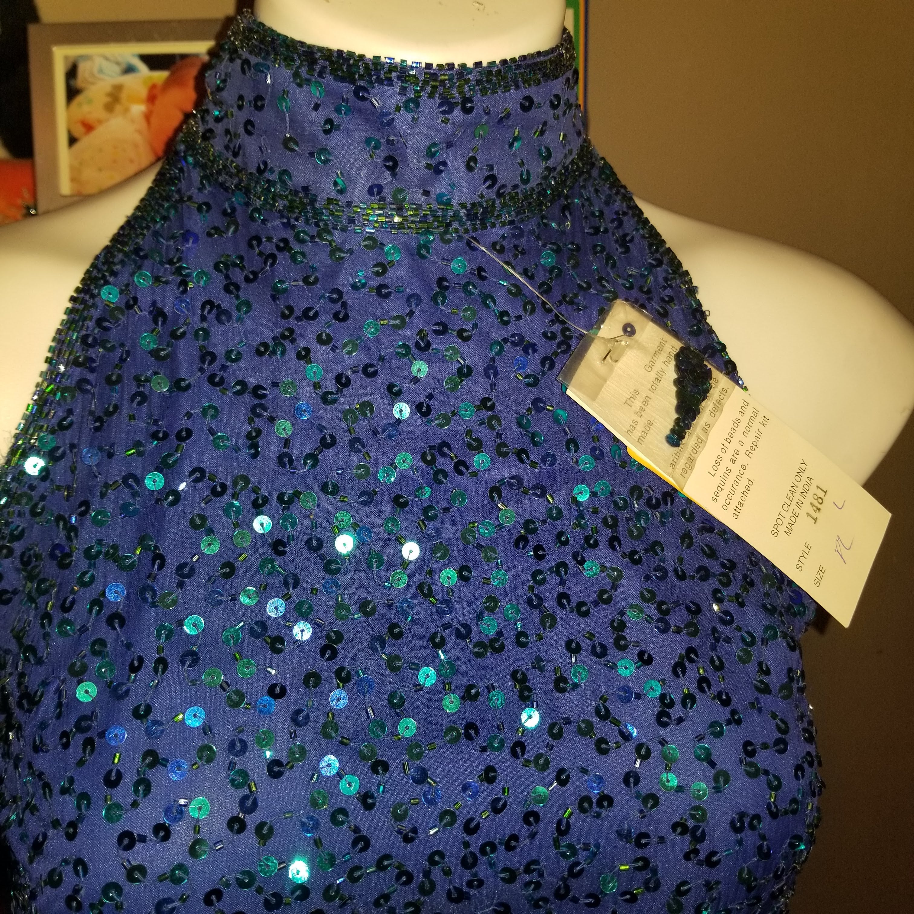 80s/90s Nwt Purple Beaded Halter Gown With Teal Sequins By Laurence Kazar - Image 3
