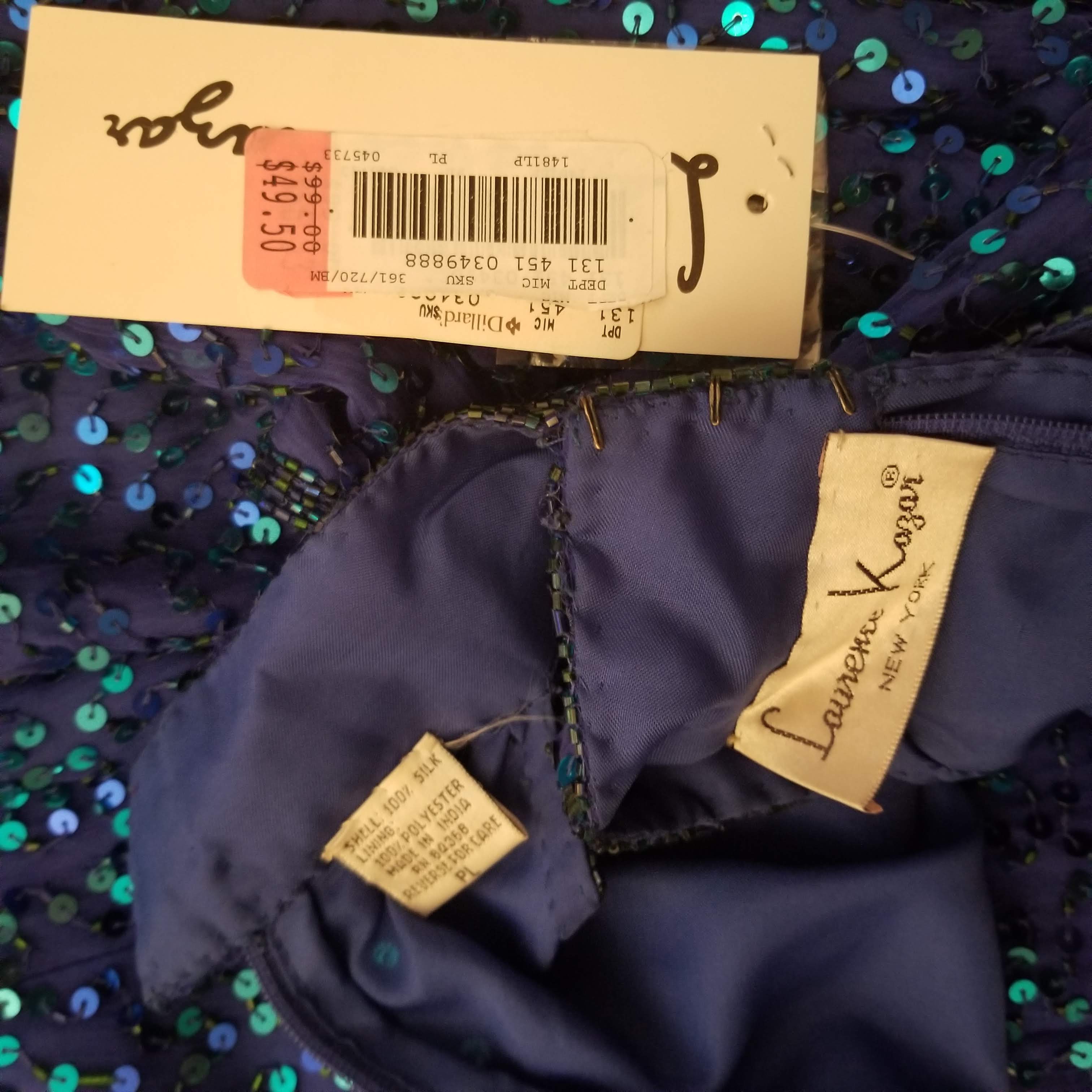 80s/90s Nwt Purple Beaded Halter Gown With Teal Sequins By Laurence Kazar - Image 5