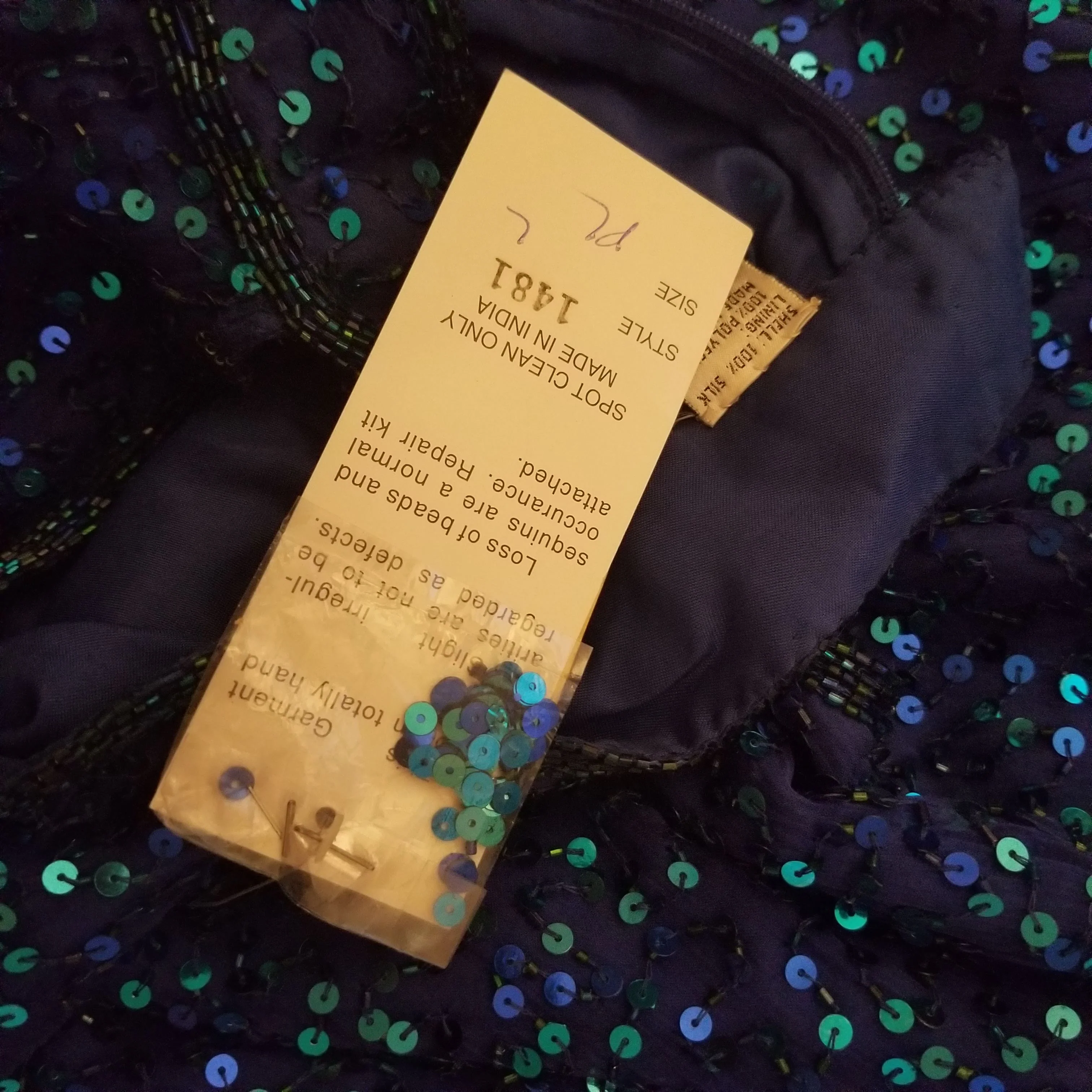 80s/90s Nwt Purple Beaded Halter Gown With Teal Sequins By Laurence Kazar - Image 6