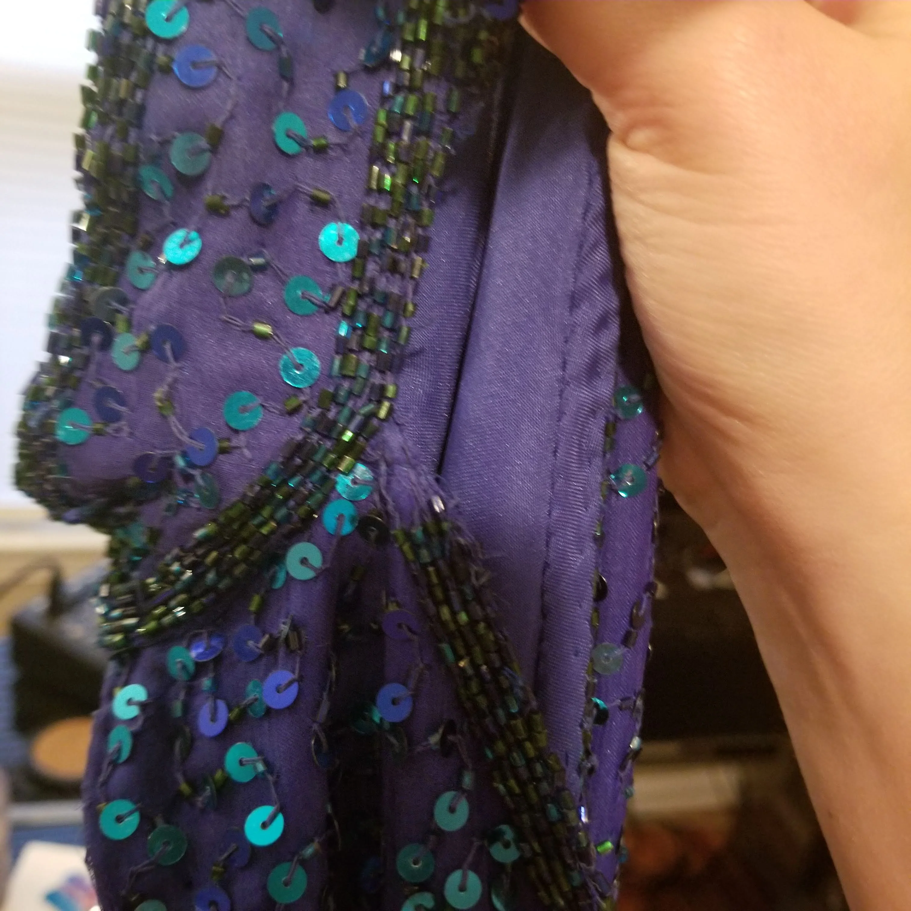 80s/90s Nwt Purple Beaded Halter Gown With Teal Sequins By Laurence Kazar - Image 7