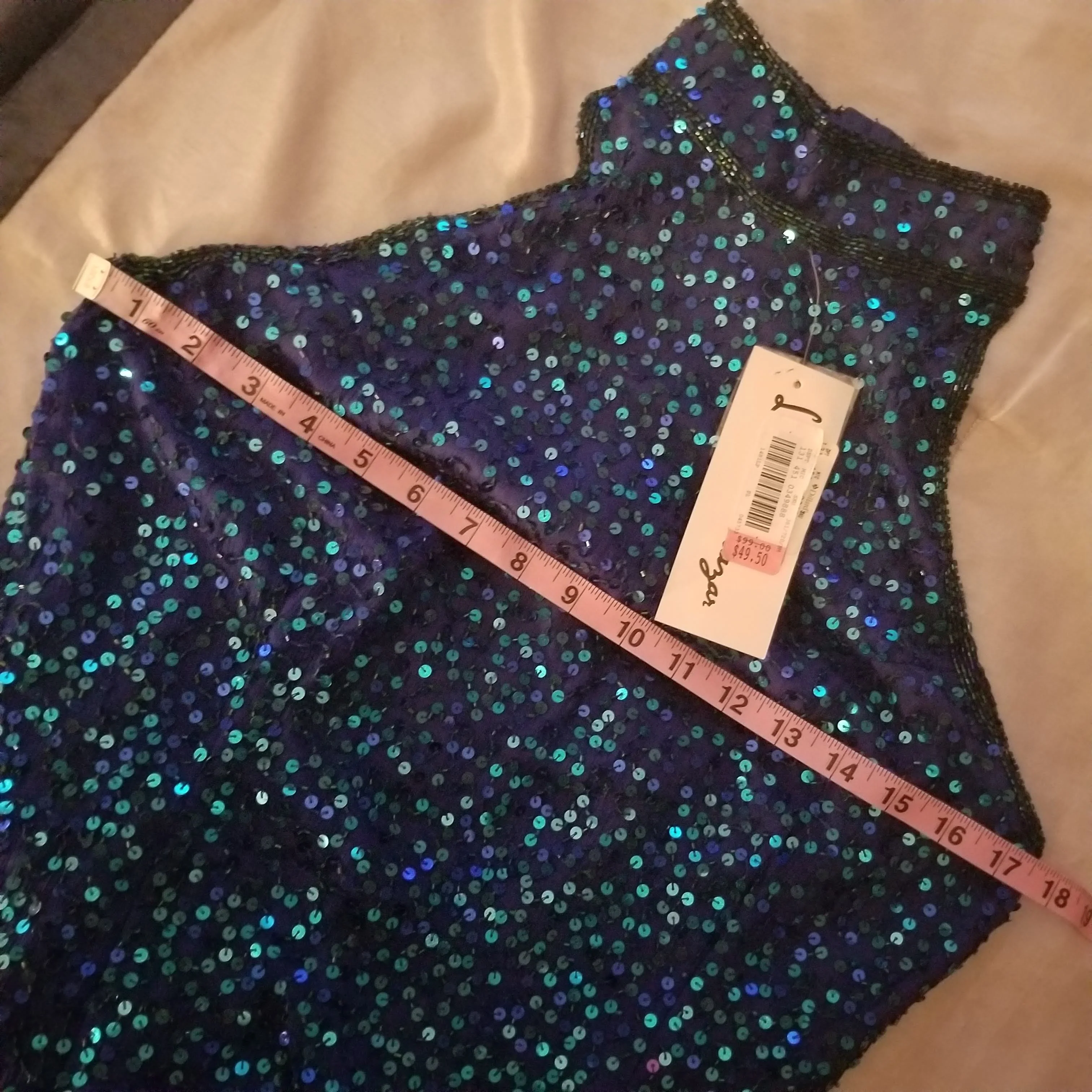 80s/90s Nwt Purple Beaded Halter Gown With Teal Sequins By Laurence Kazar - Image 9