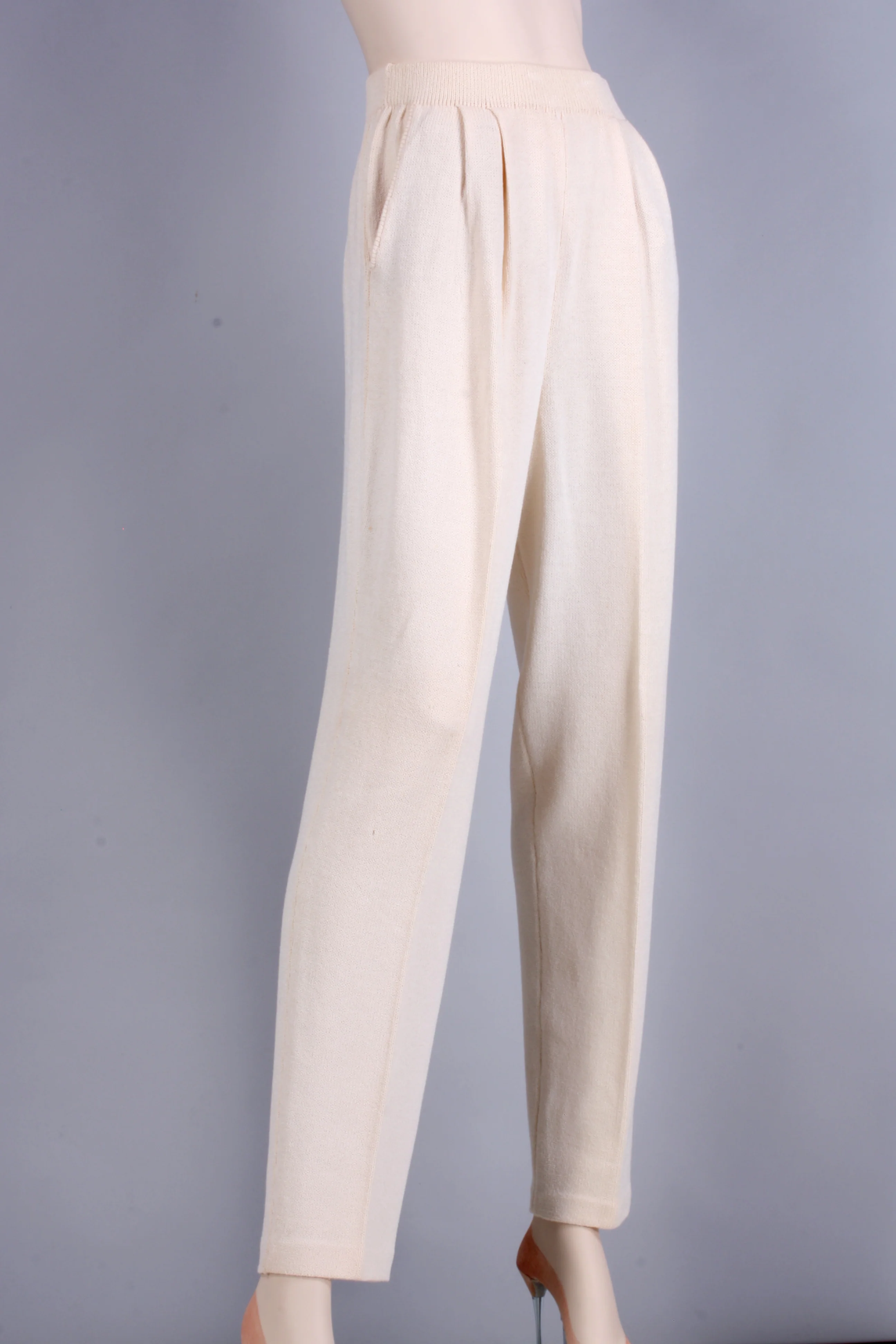 80s/90s Off White Santana Wool Knit Pants W Pockets By St. John Basics - Image 3