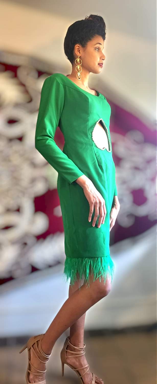 80s/90s One Of A Kind Whimsical Satin And Feather Dress - Image 6