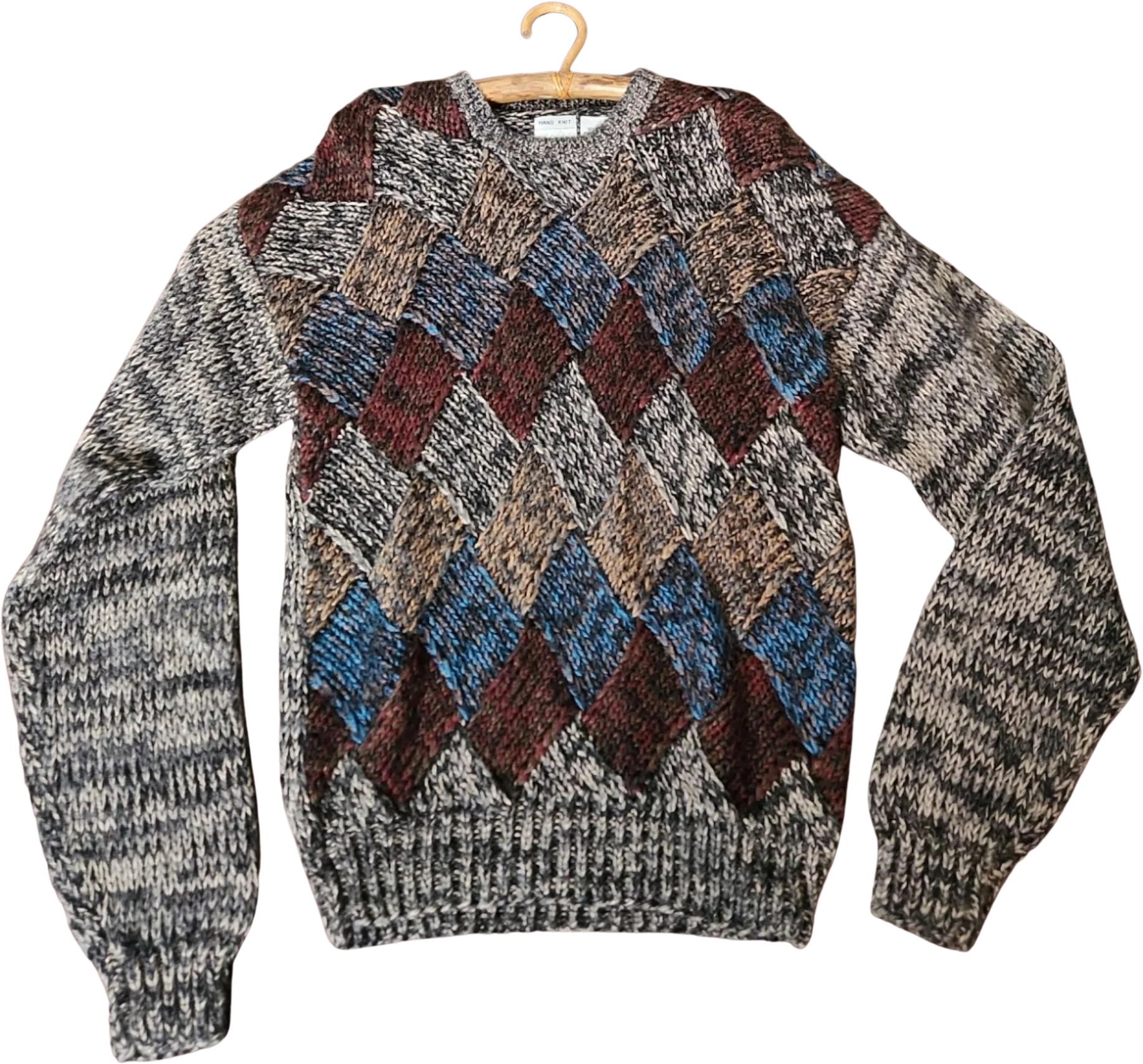 80s/90s Oversized Handknit Chunky Grandpa Sweater By Bachrach