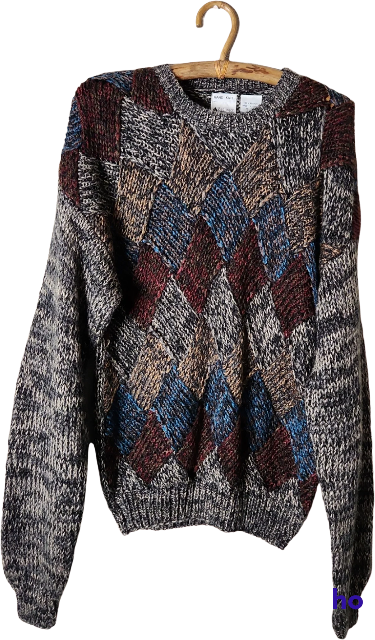 80s/90s Oversized Handknit Chunky Grandpa Sweater By Bachrach - Image 3