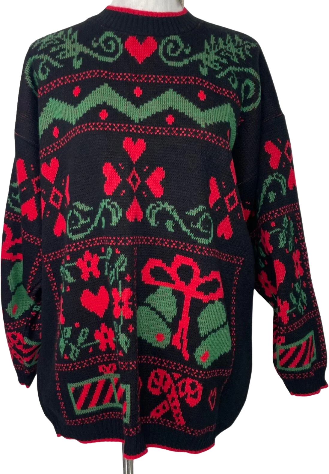 80s/90s Oversized Long Black Ugly Holiday Pullover Sweater By Cabin Creek