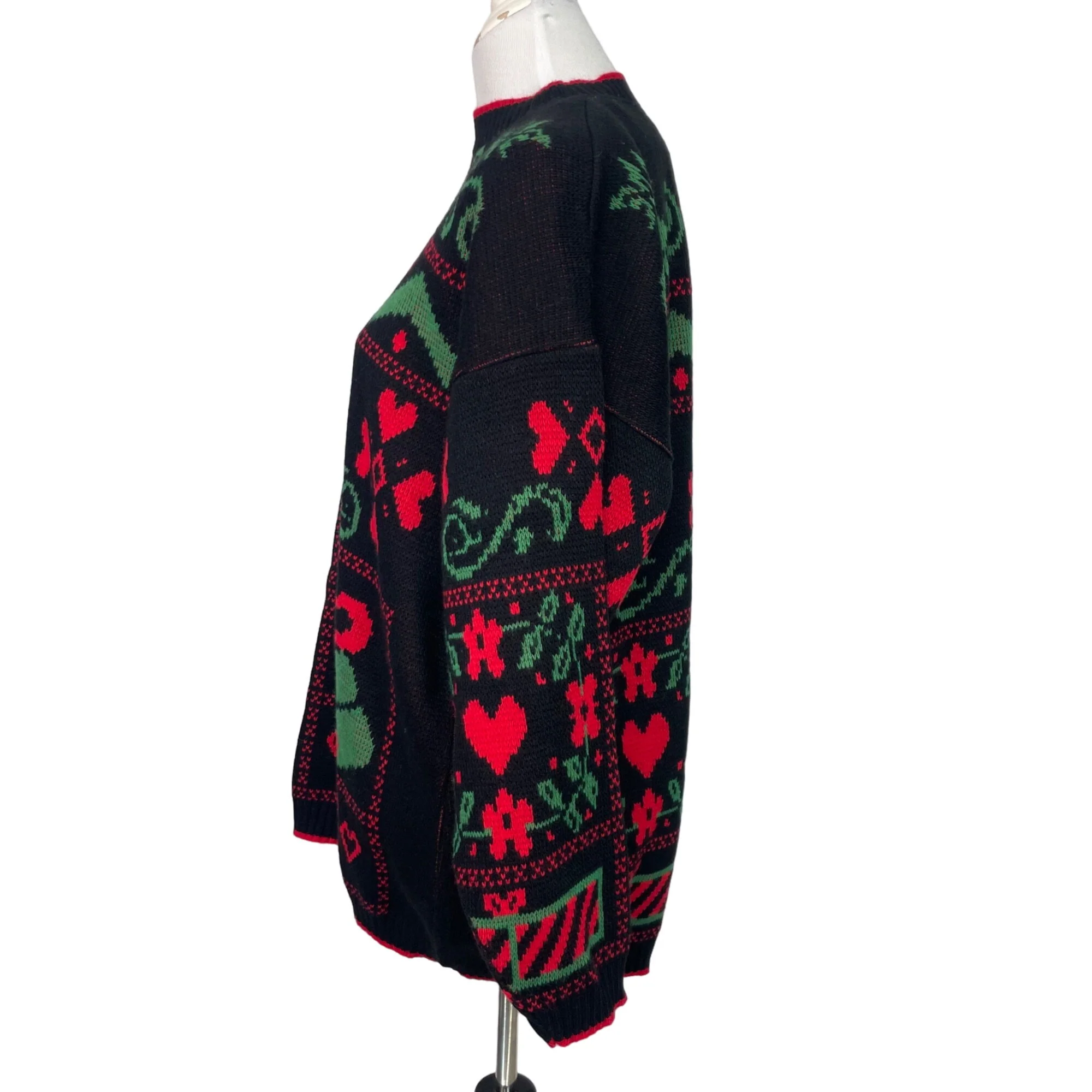 80s/90s Oversized Long Black Ugly Holiday Pullover Sweater By Cabin Creek - Image 5