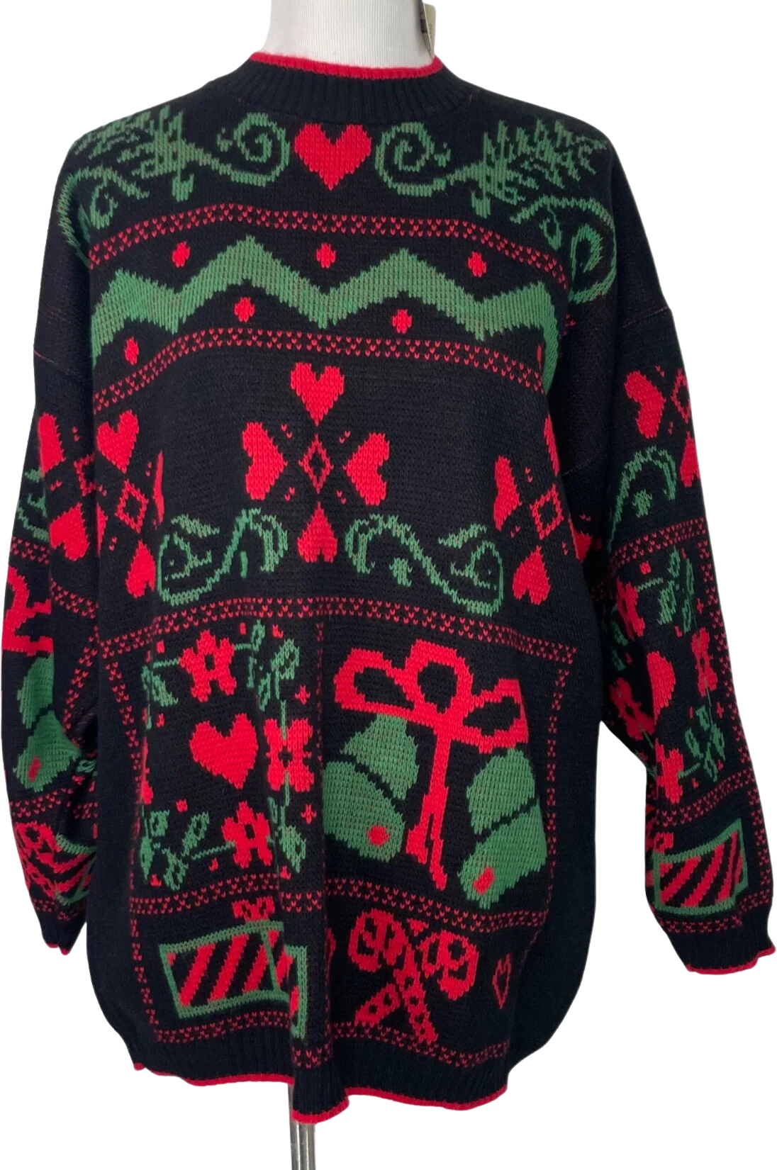 80s/90s Oversized Long Black Ugly Holiday Pullover Sweater By Cabin Creek - Image 7