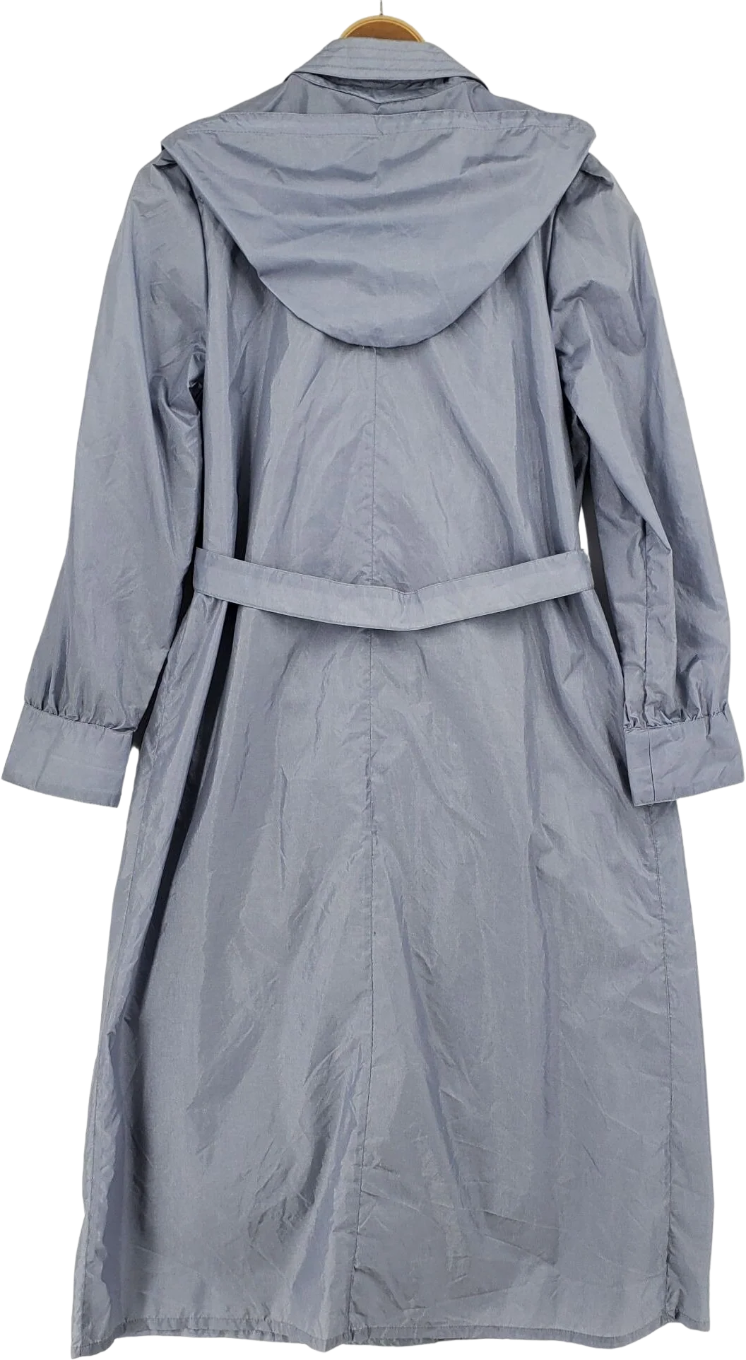 80s/90s Packable Blue Gray Belted Hooded Raincoat By The Totes - Image 2