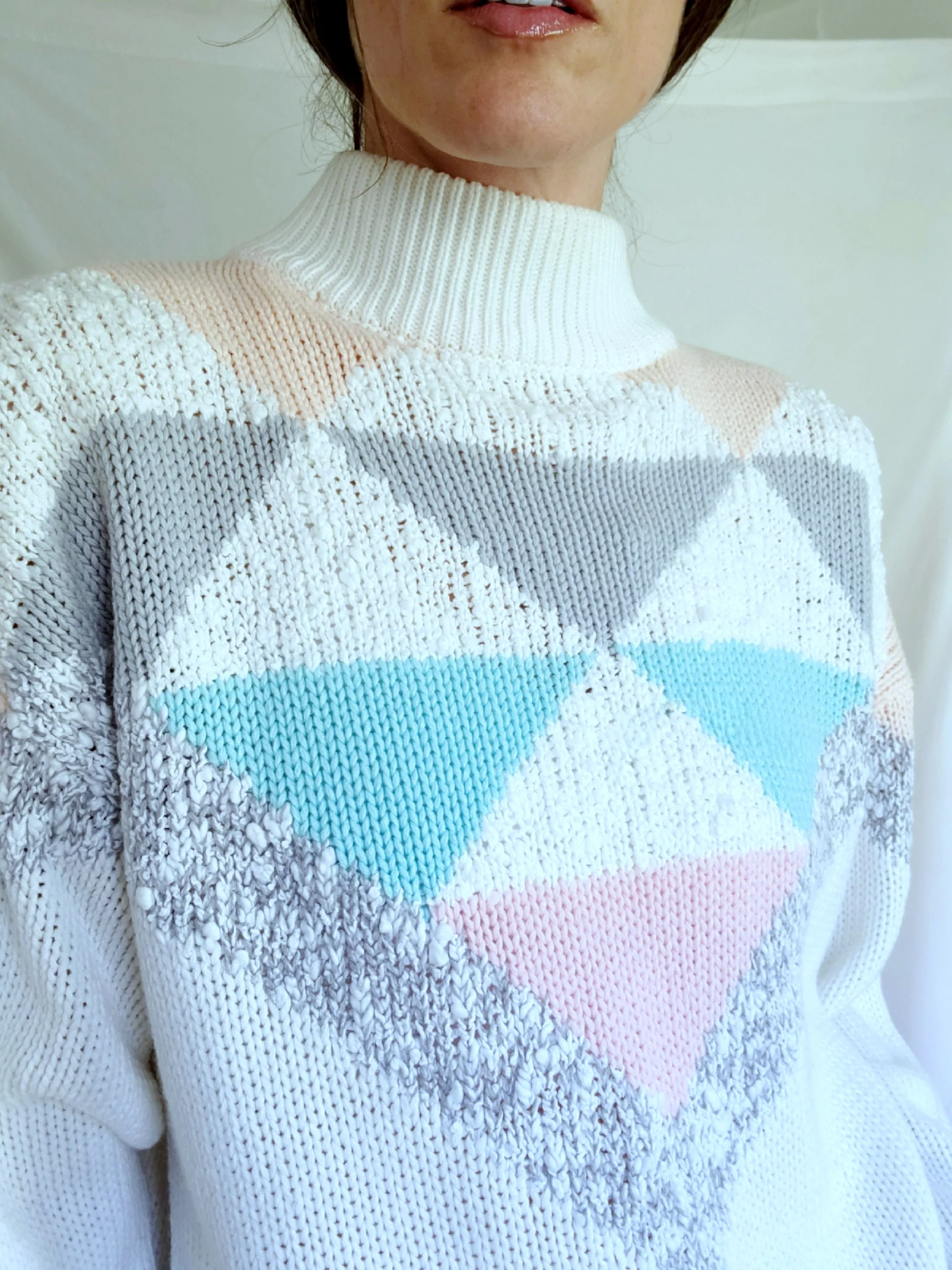 80s/90s Pastel Geometric Mock Neck Knit Pullover Sweater By Spice of Life - Image 4