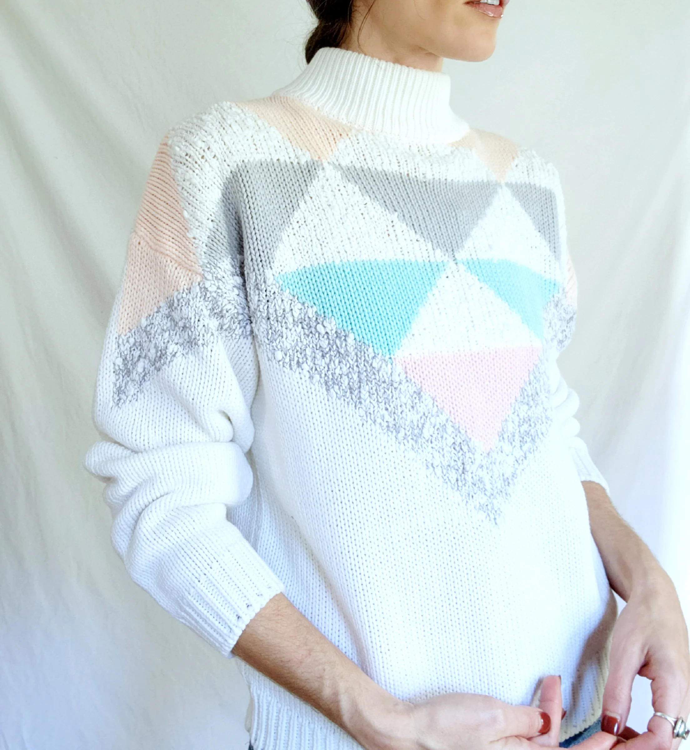 80s/90s Pastel Geometric Mock Neck Knit Pullover Sweater By Spice of Life - Image 6
