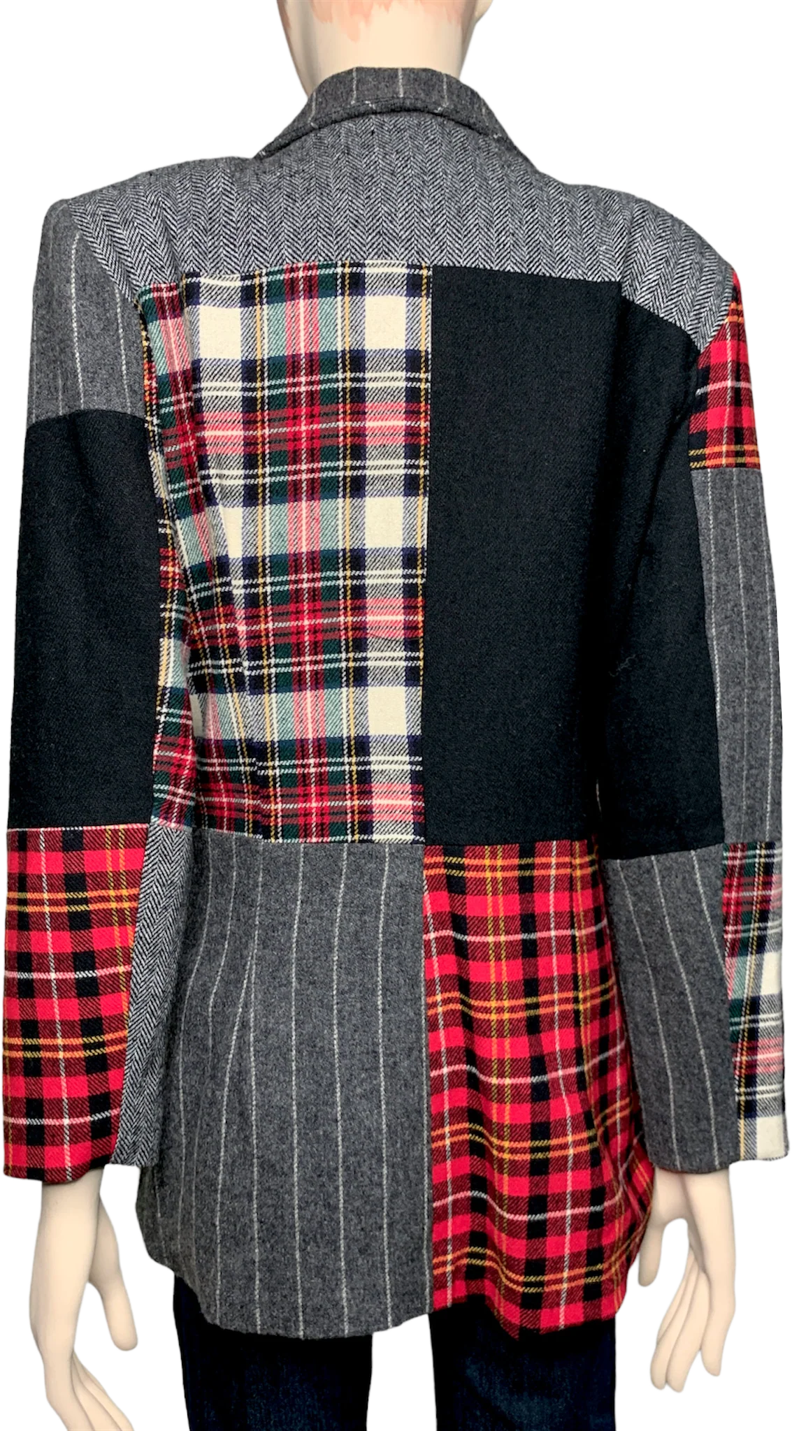 80s/90s Patchwork Plaid Fitted Blazer Jacket Grunge By Other Destination - Image 2