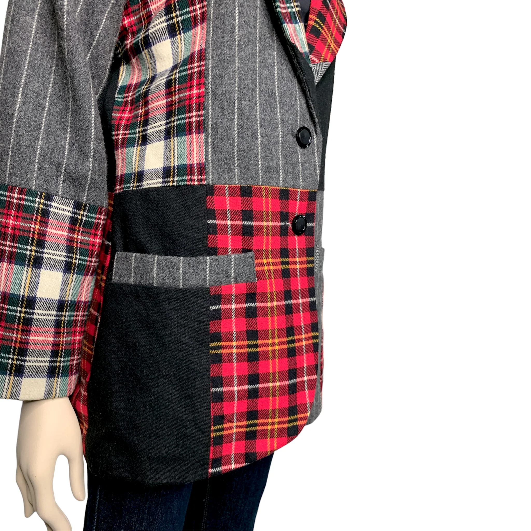 80s/90s Patchwork Plaid Fitted Blazer Jacket Grunge By Other Destination - Image 5