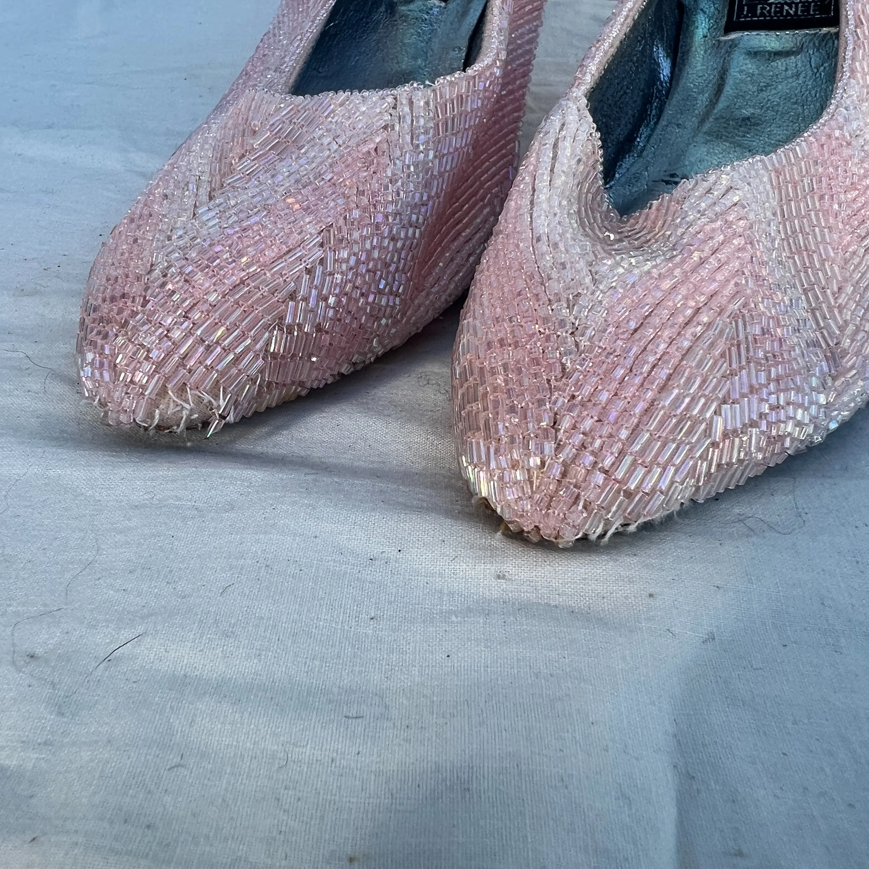 80s/90s Pink Beaded Satin Heeled Pumps by J. Renee - Image 10