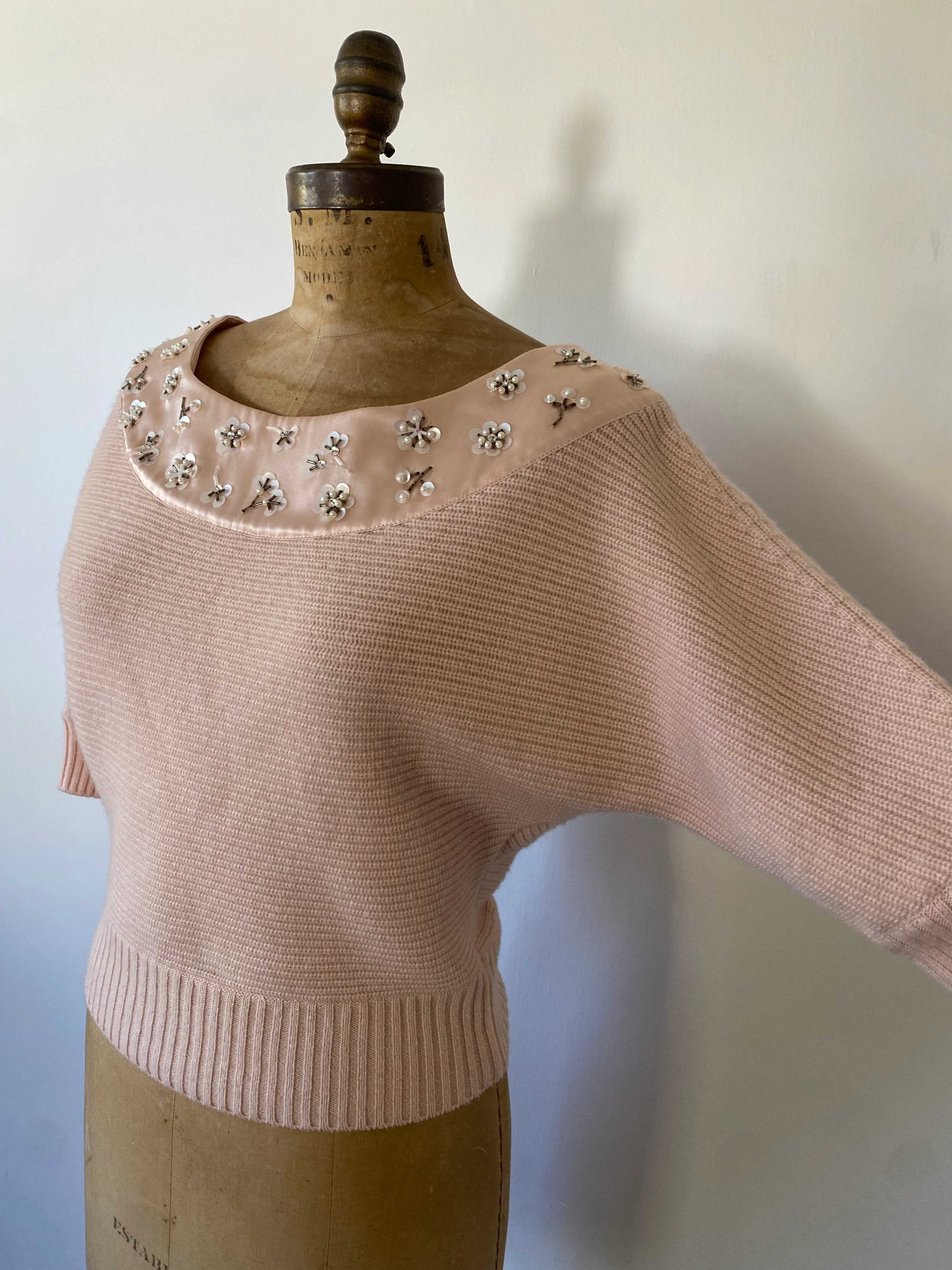 80s/90s Pink Cashmere Hand Beaded Sweater By Christian Dior - Image 3