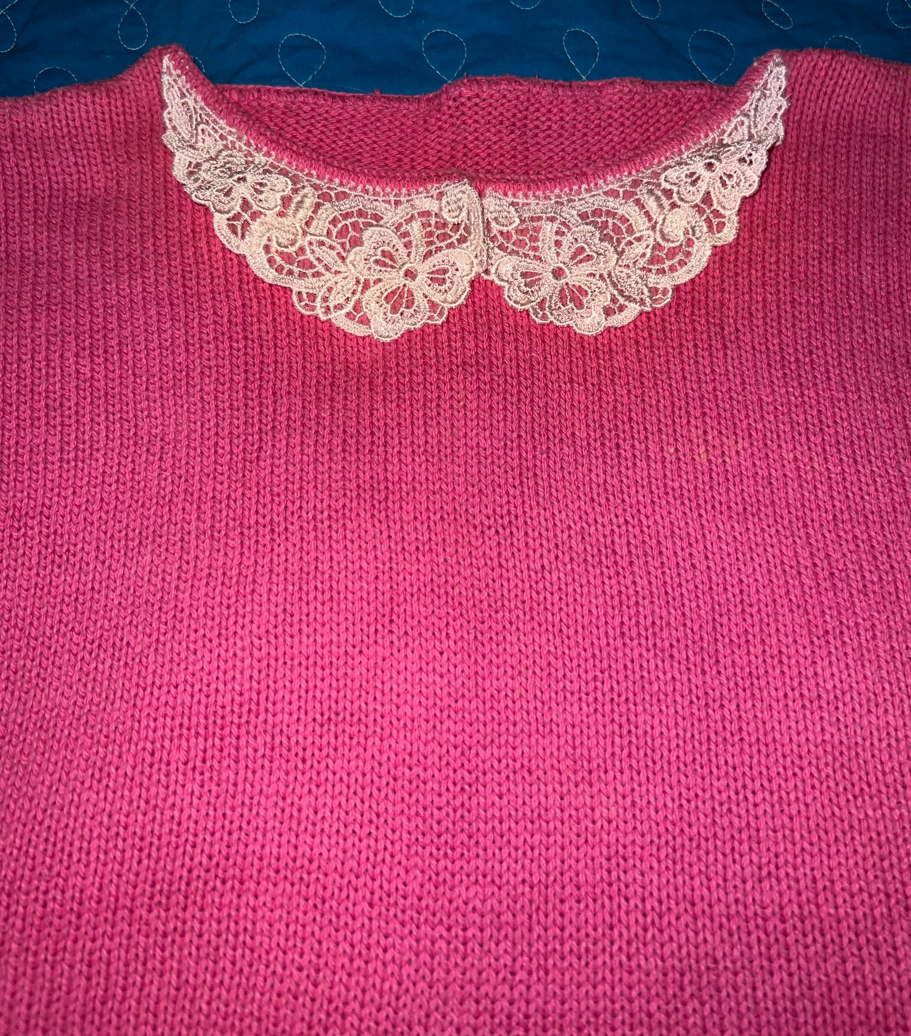 80s/90s Pink Knit Top With Dainty Collar - Image 3