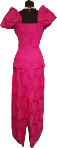 80s/90s Pink Magenta Maxi Skirt Set Huge Poof Sleeve By Positive Image - Image 2