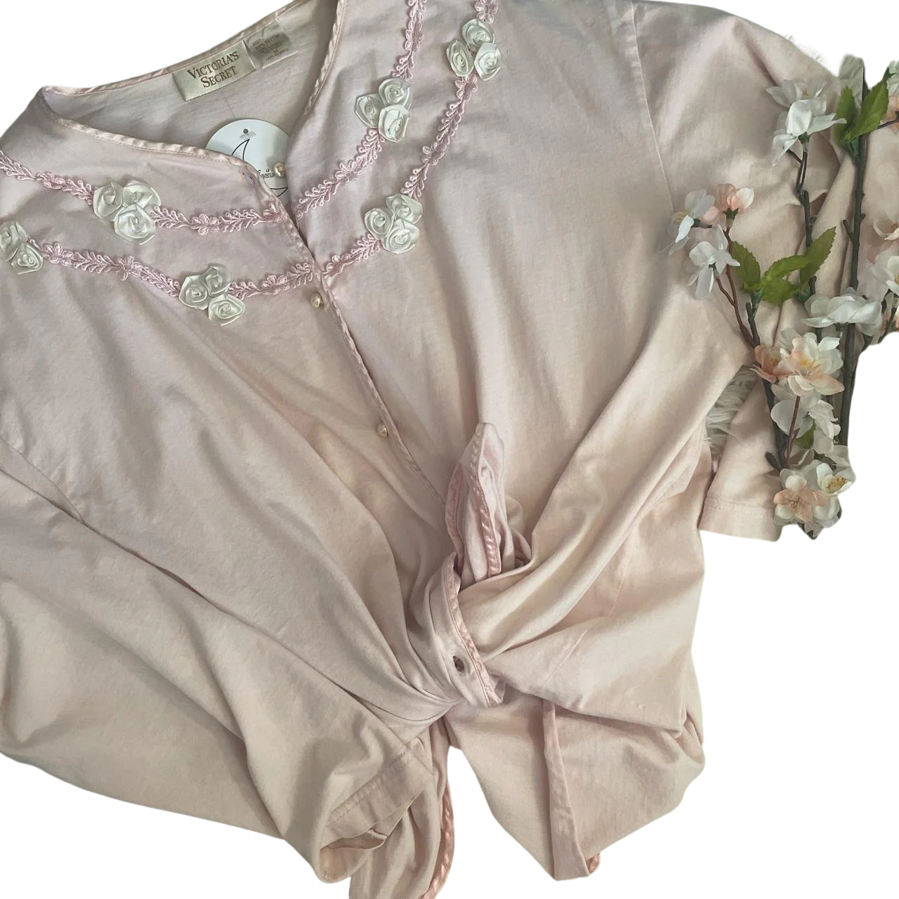 80s/90s Pink Roses Pajama Top By Victoria's Secret Gold Label