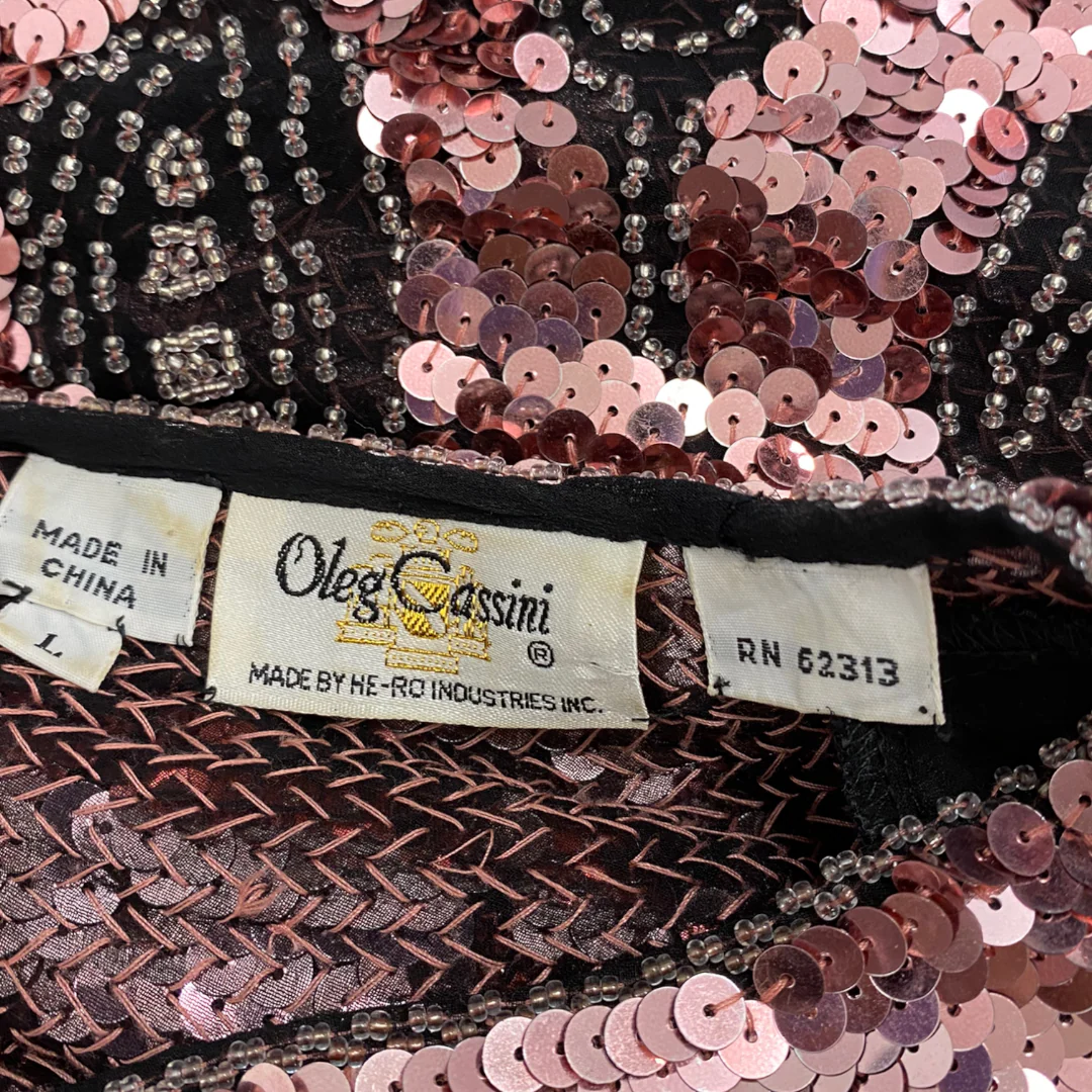 80s/90s Pink Sequin Black Semi Sheer Abstract Hem Blouse By Oleg Cassini - Image 5