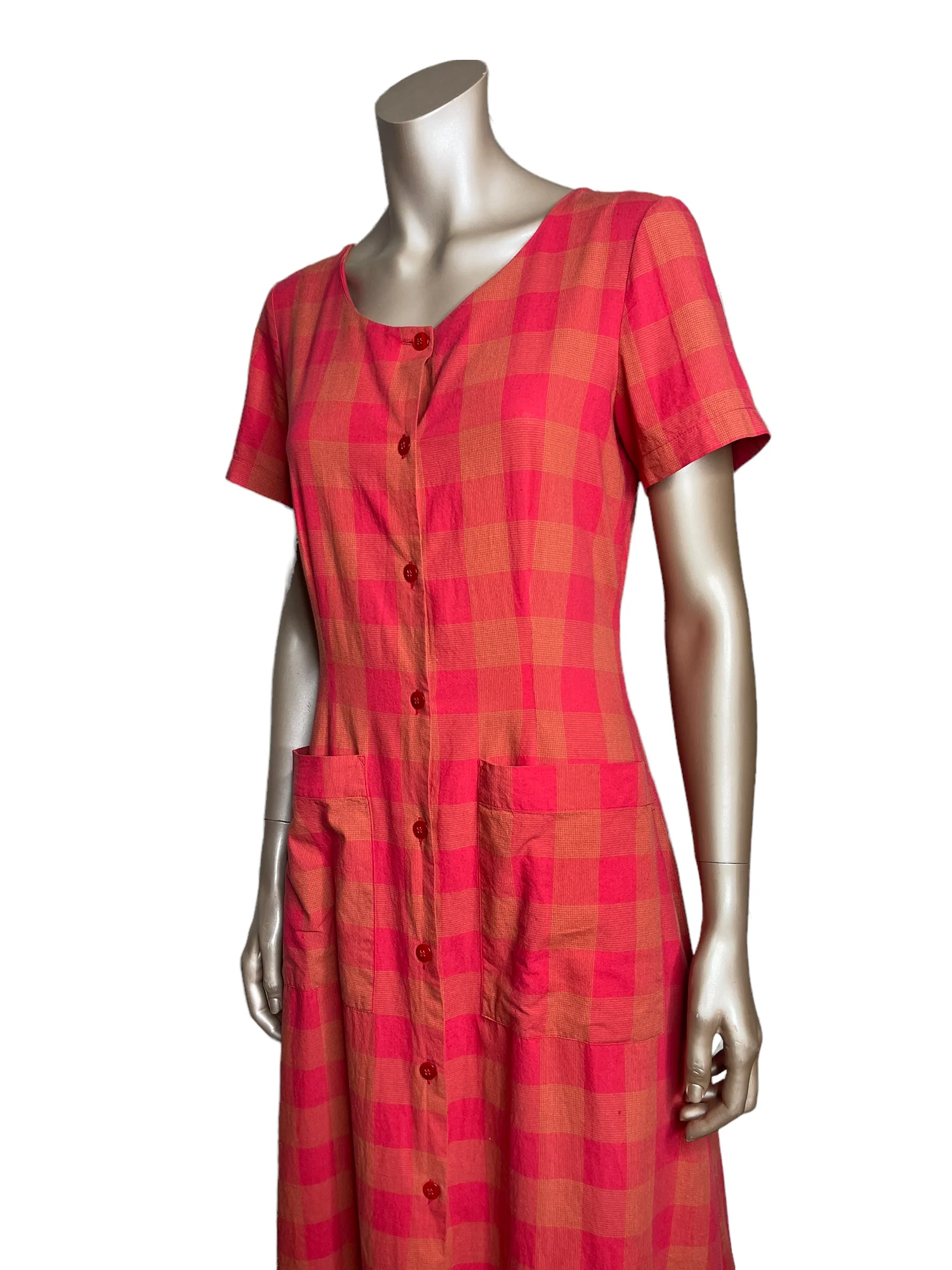 80s/90s Plaid Cotton Dress With Front Pockets And Back Tie By Laura Ashley - Image 3