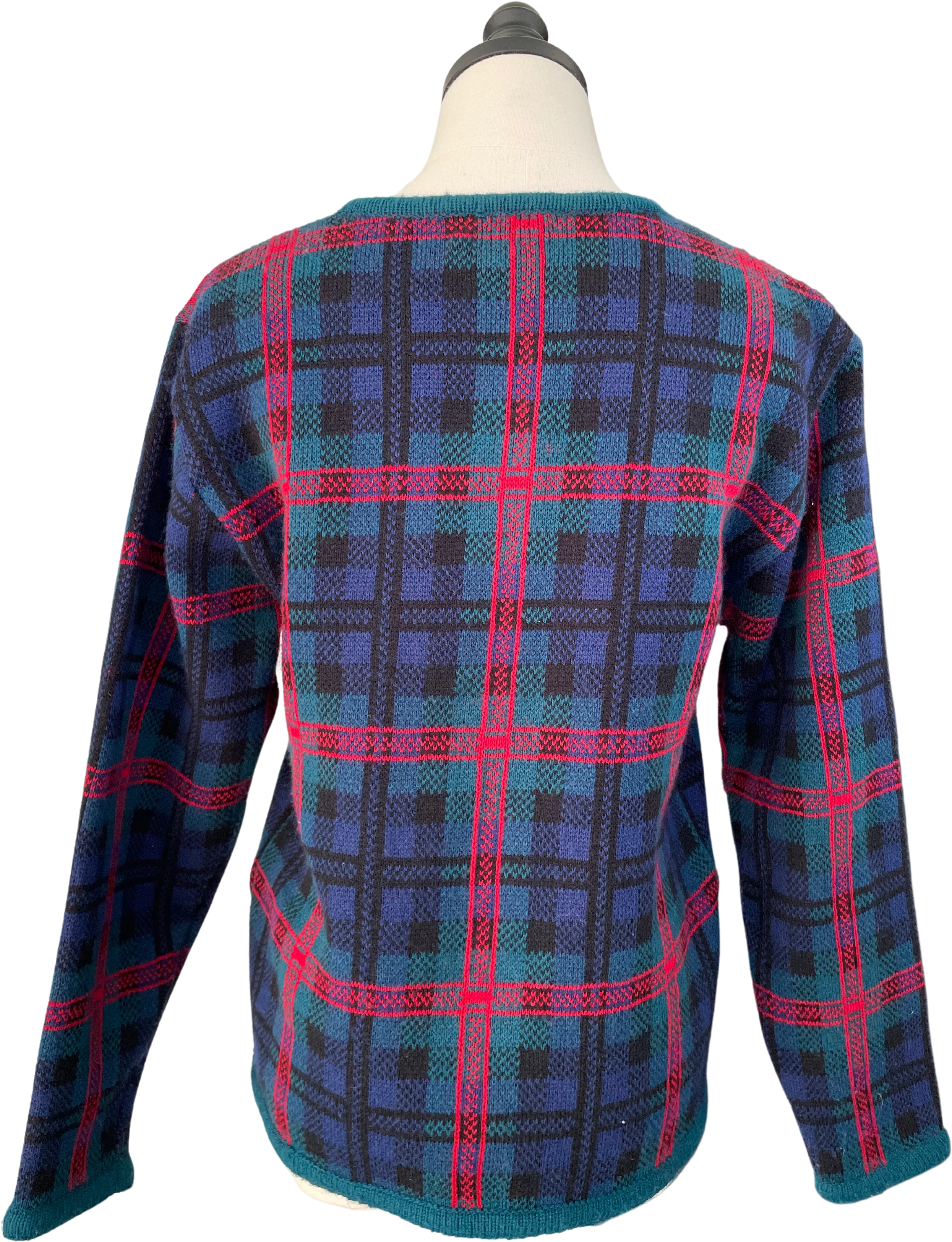 80s/90s Plaid Holiday Cardigan With Gold Buttons By Crystal - Image 2