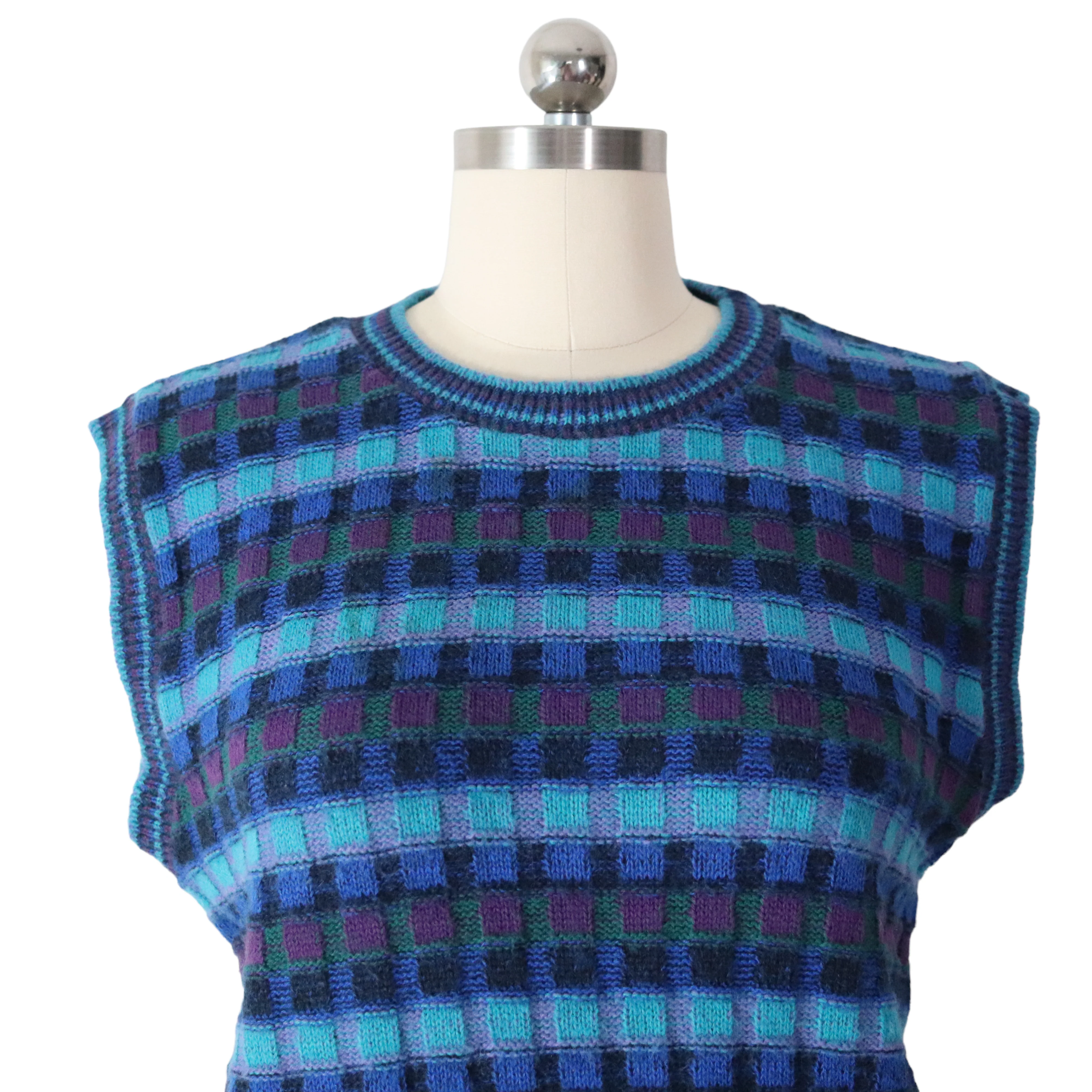 80s/90s Plaid Stripe Texture Knit Sleevless Sweater Top By Garland - Image 3