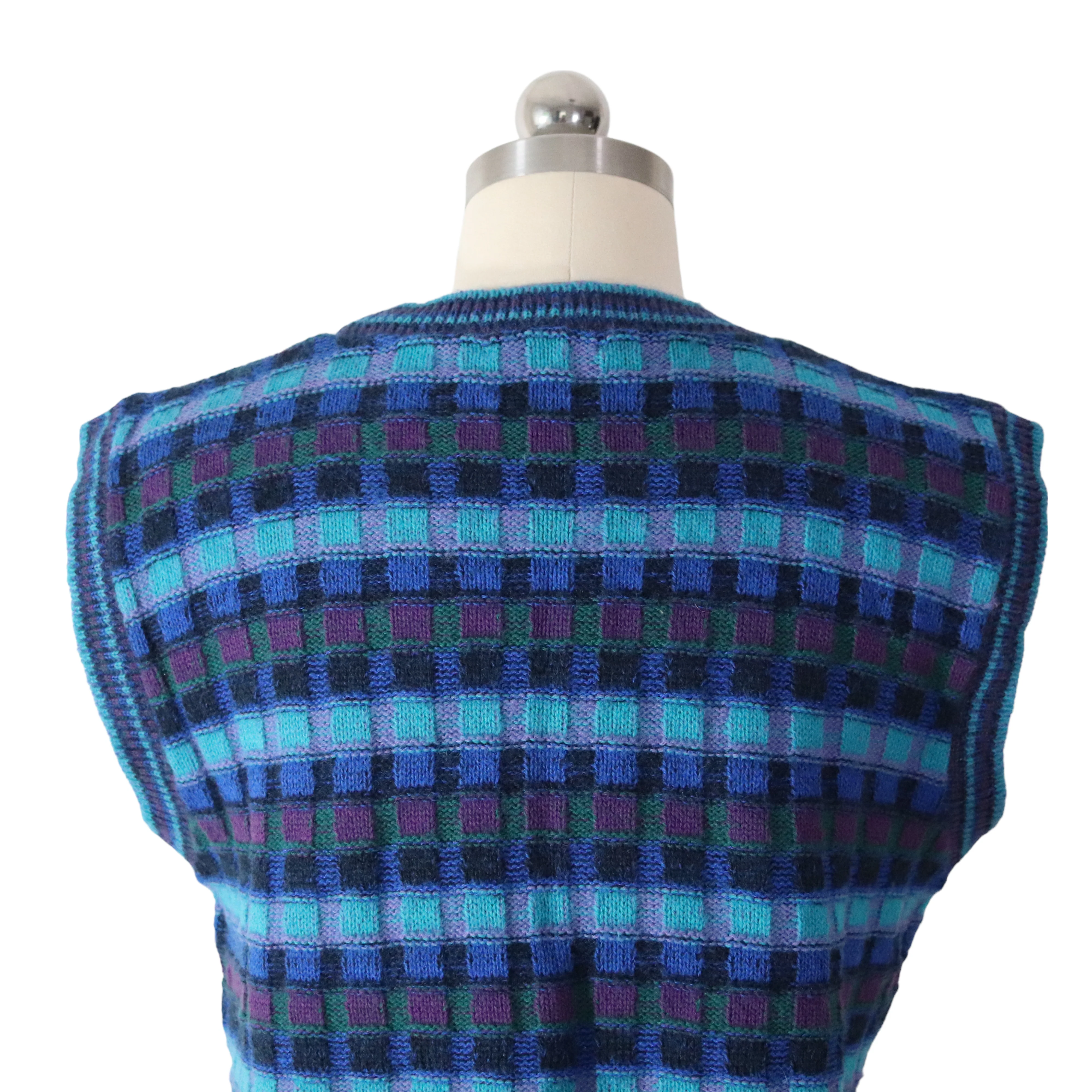 80s/90s Plaid Stripe Texture Knit Sleevless Sweater Top By Garland - Image 6