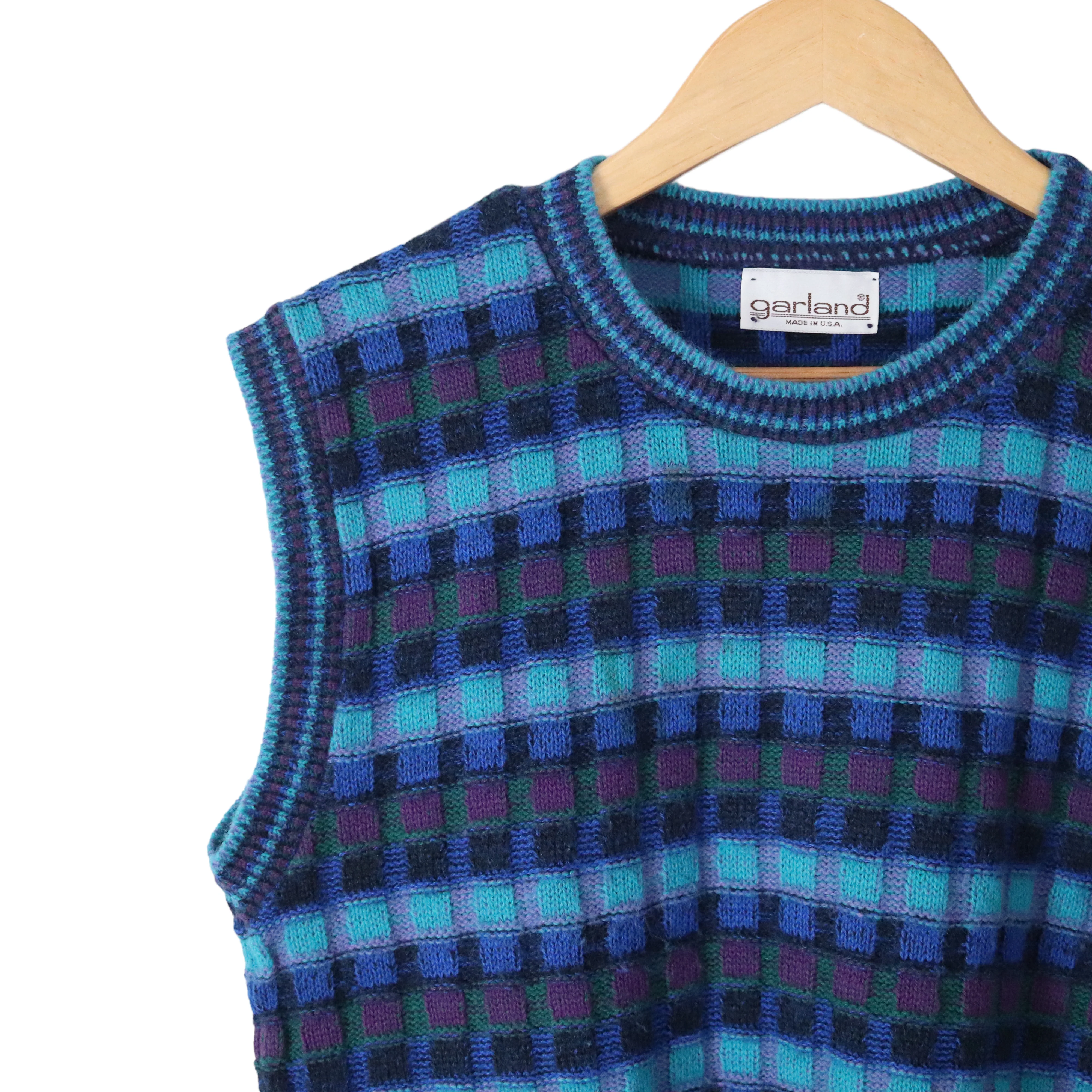 80s/90s Plaid Stripe Texture Knit Sleevless Sweater Top By Garland - Image 8