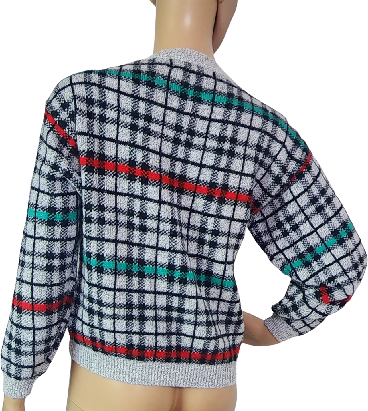 80s/90s Plaid Sweater Gray Red Green Christmas Holiday By 16th Street - Image 2