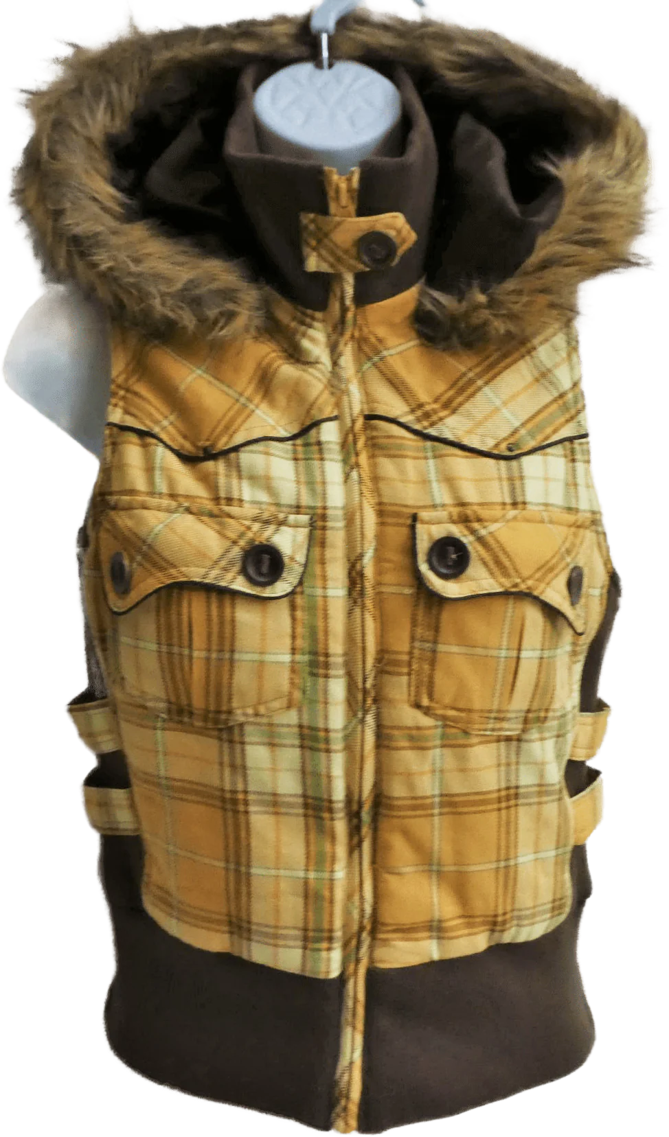 80s/90s Plaid Western Puff Vest Hoodie Zip Peak Yokes S