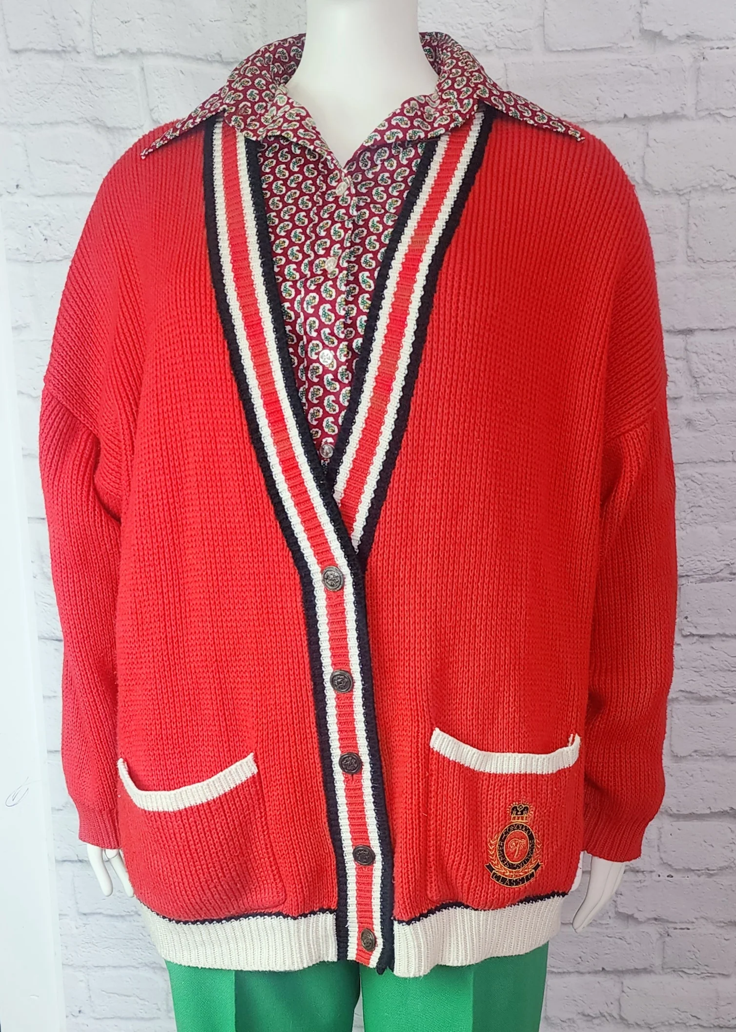 80s/90s Plus Preppy Red Acedemia Oversized Cardigan By Forelli - Image 6