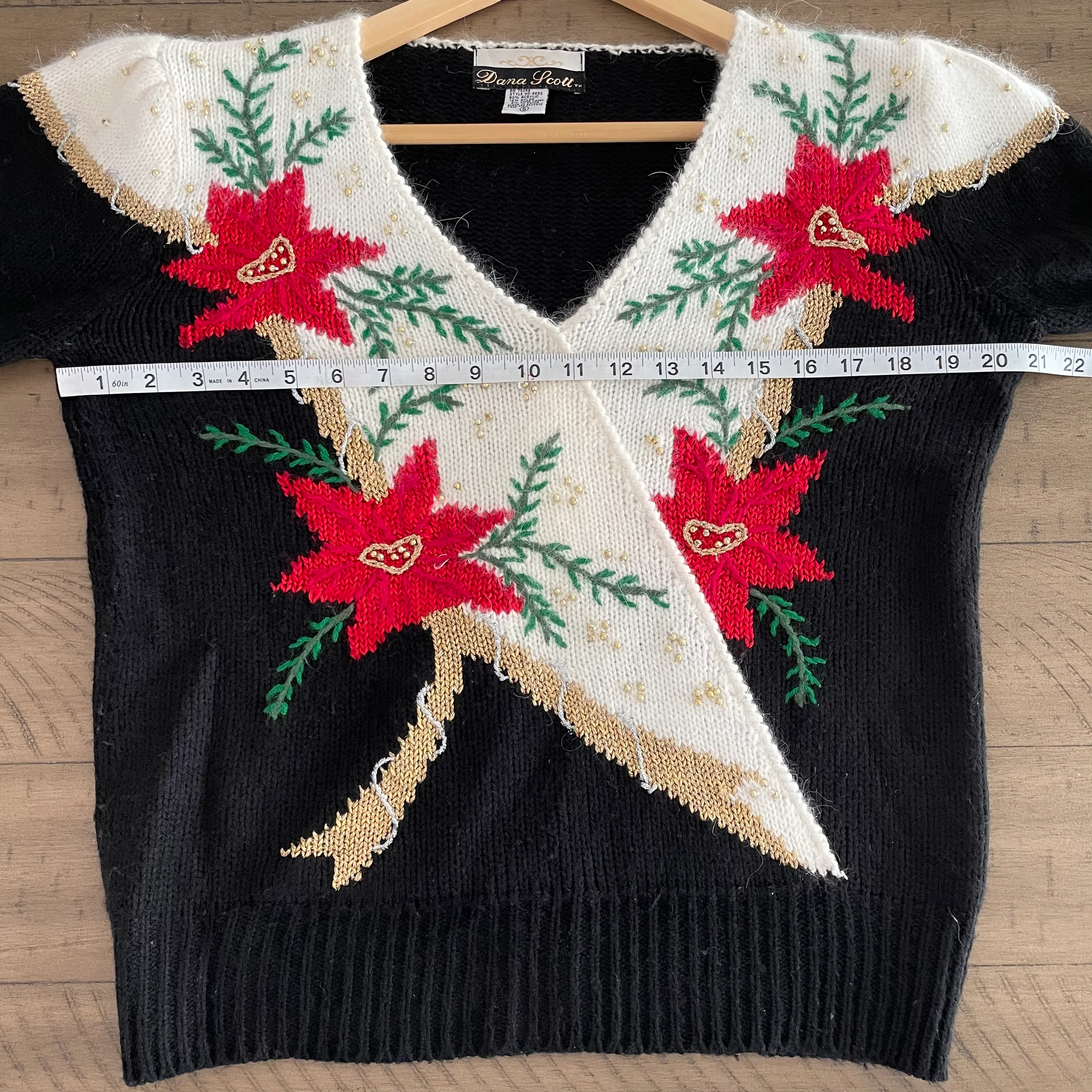 80s/90s Poinsettia Holiday Sweater By Dana Scott - Image 3