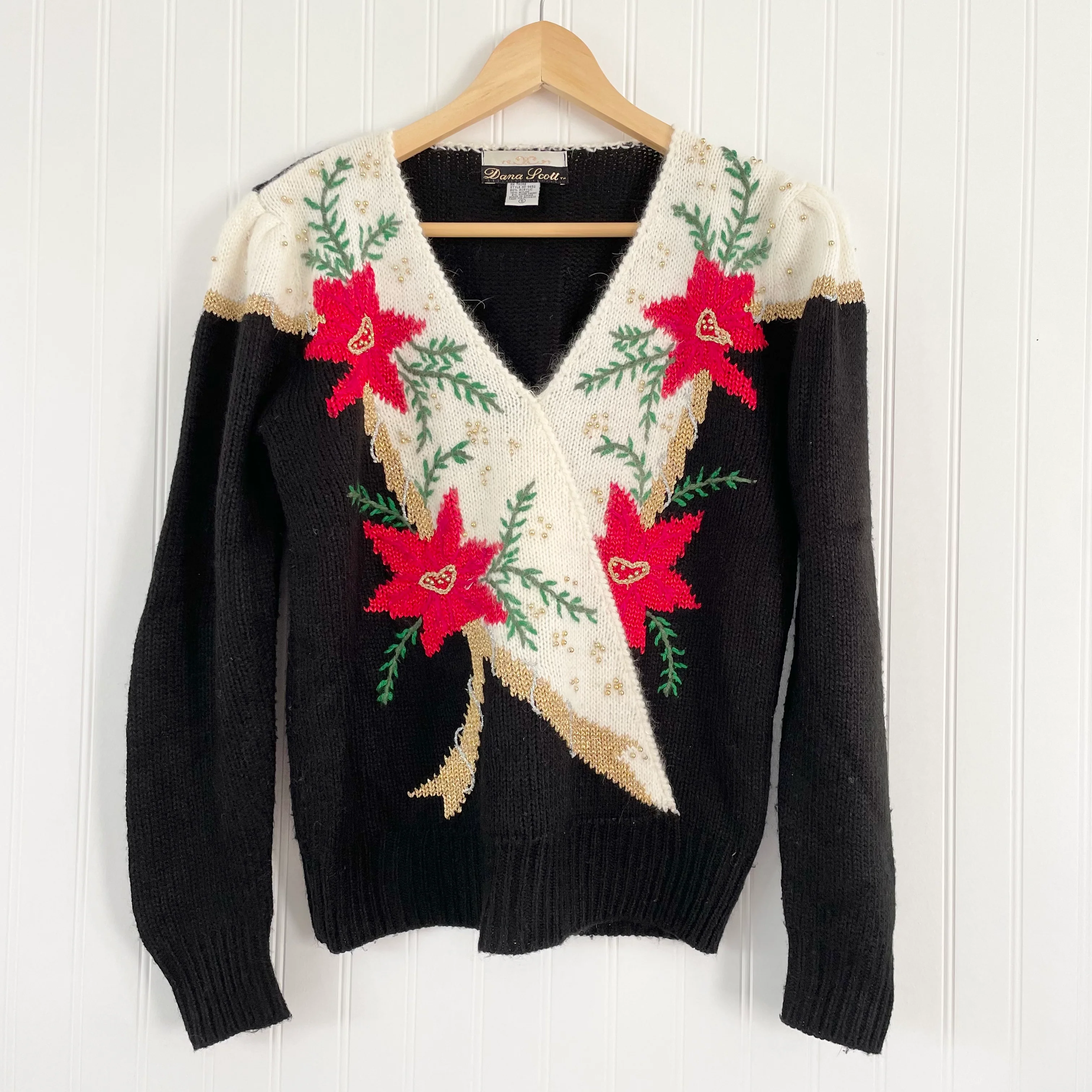 80s/90s Poinsettia Holiday Sweater By Dana Scott - Image 6