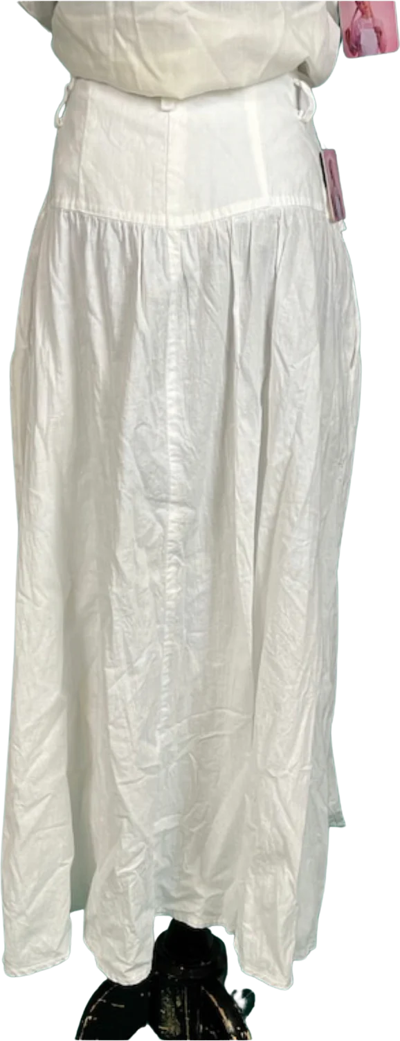 80s/90s Prairie White Button Up Midi Skirt By Circle T - Image 2