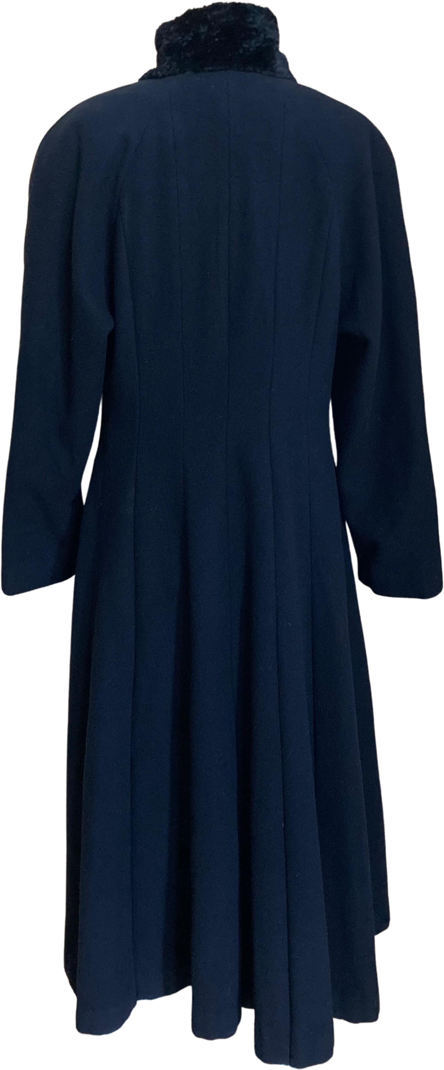 80s/90s Princess Seamed Faux Fur Collar Long Coat By Donnybrook - Image 2