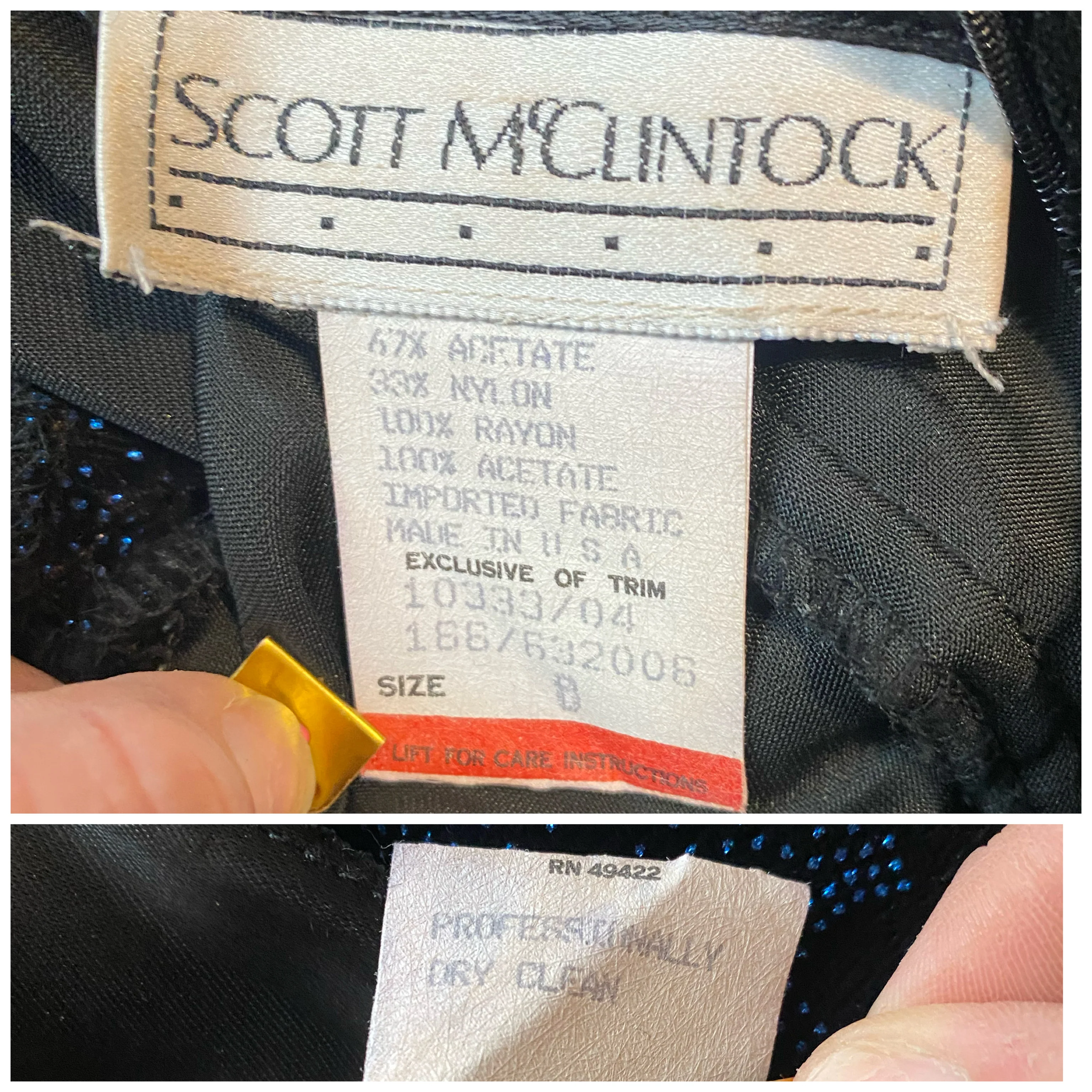 80s/90s Prom Dress Black Velvet Blue Glitter Open Back 8 By Scott McClintock - Image 11